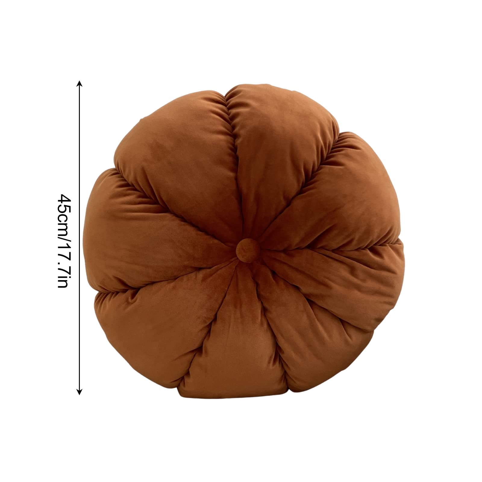 Pumpkin Velvet Round Throw Pillows - Soft Pleated Decorative Cushions for Sofa, Bed, Living Room & Office Chair - Cozy Home Decor Accent for Fall & Winter Seasons