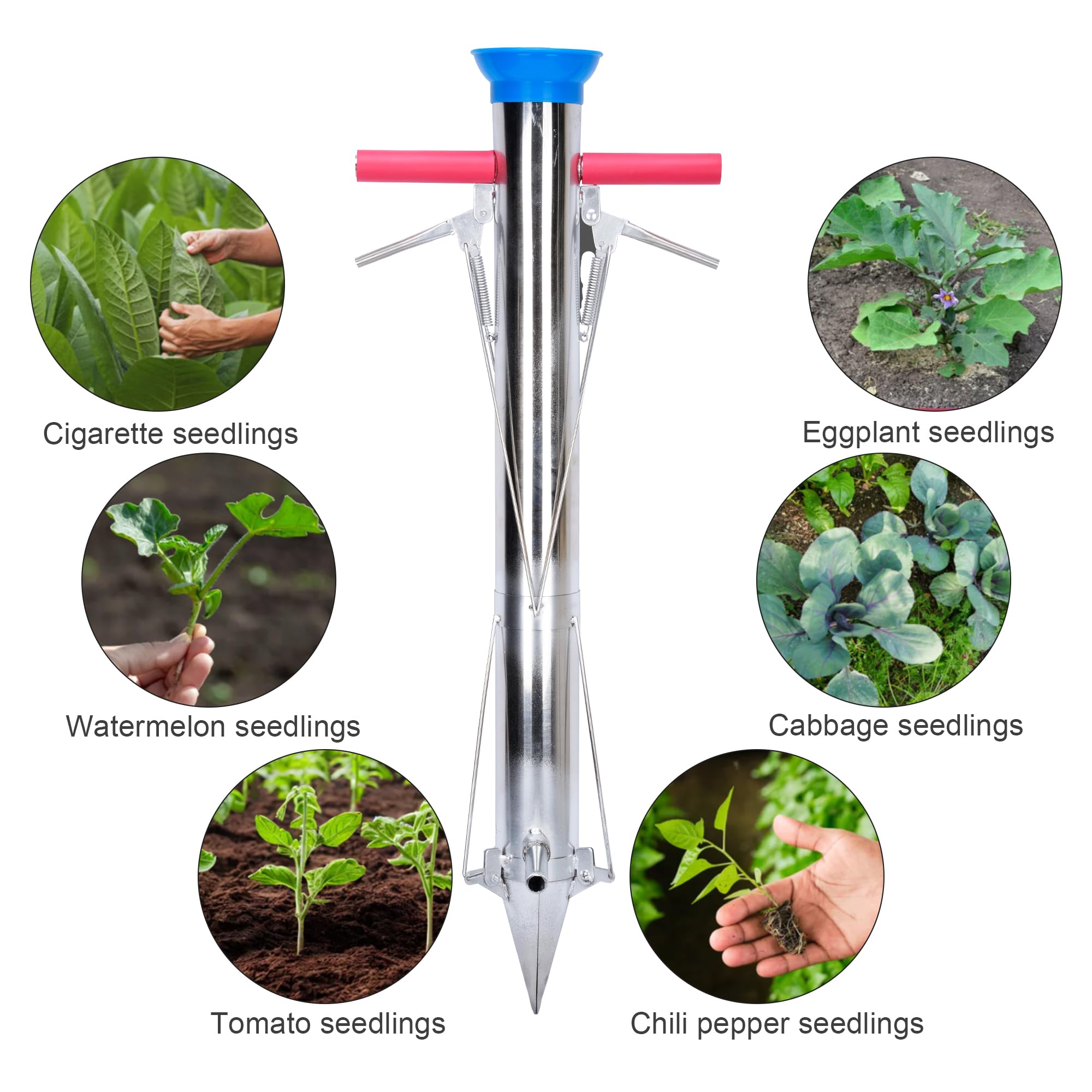 AIWFL Stainless Steel Seedling Transplanter - Long Handled Bulb Planter Tool for Vegetables & Young Plants - Manual Garden Planting Tool for Transplanting Seedlings, Flowers & Bulbs - Perfect for Home Gardening, Landscaping & Farm Use