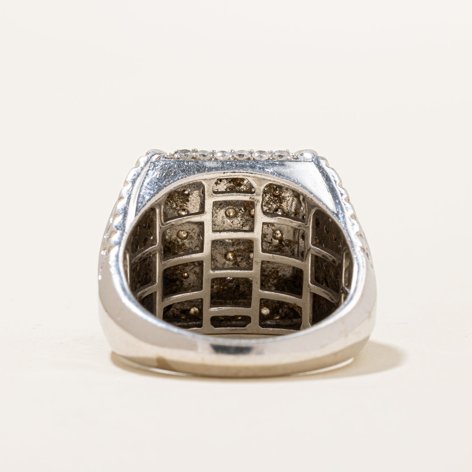 1.38ctw Diamond Grid Signet Ring for Men - Size 10 | Classic Elegant Jewelry Gift for Wedding, Anniversary & Special Occasions