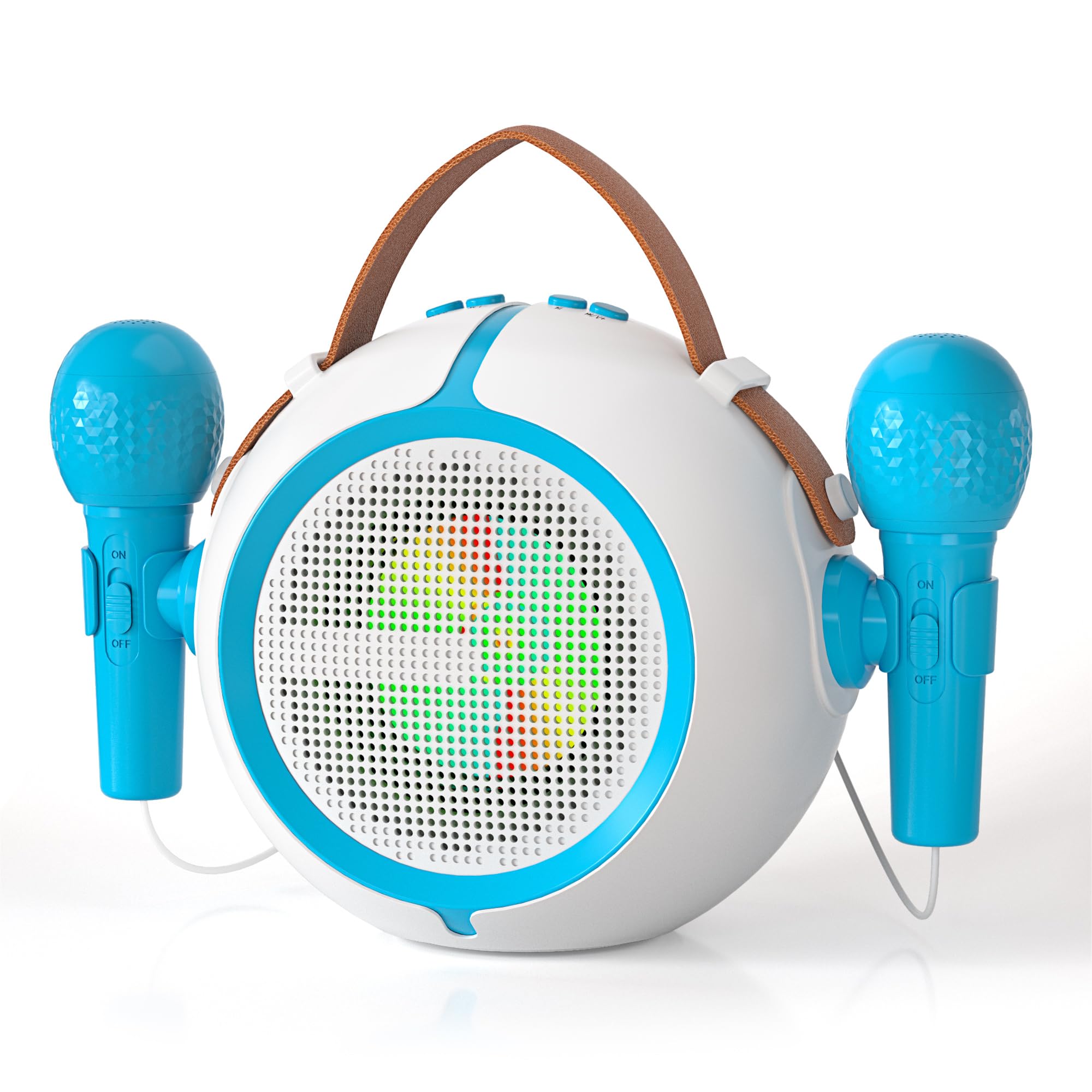 Portable Bluetooth Karaoke Machine for Kids with 2 Wireless Microphones, Rechargeable Battery, FM Radio, USB Playback & LED Lights - Perfect for Birthday Parties, Family Gatherings & Home Singing Fun (Blue)