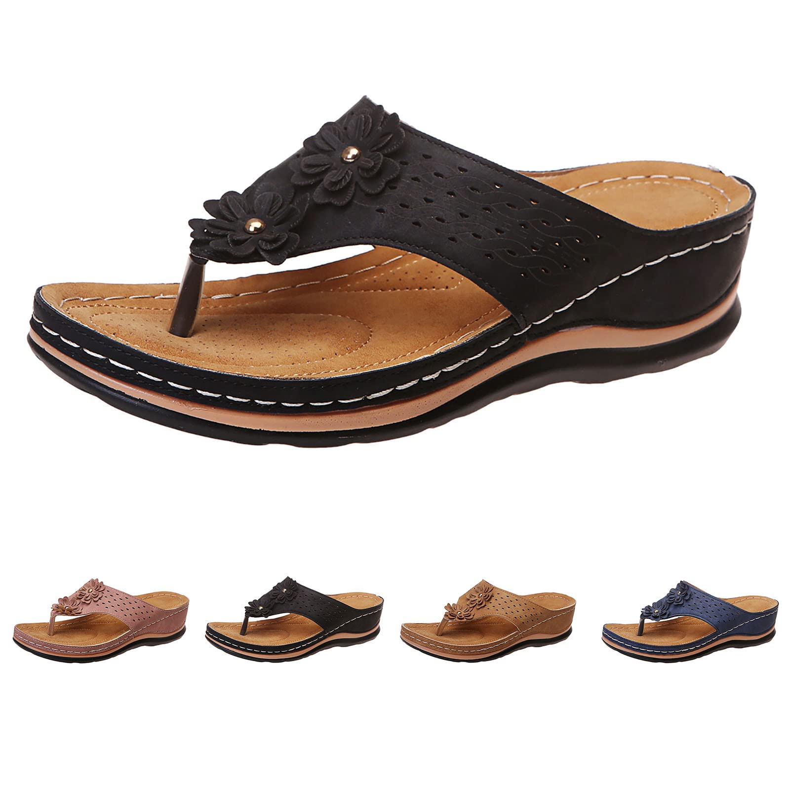 TUQIDEWU Women's Comfortable Orthopedic Sandals 2024 - Summer Walking Flip Flops with Wedge Heel for Plantar Fasciitis Relief | Perfect for Beach, Vacation & Casual Outings