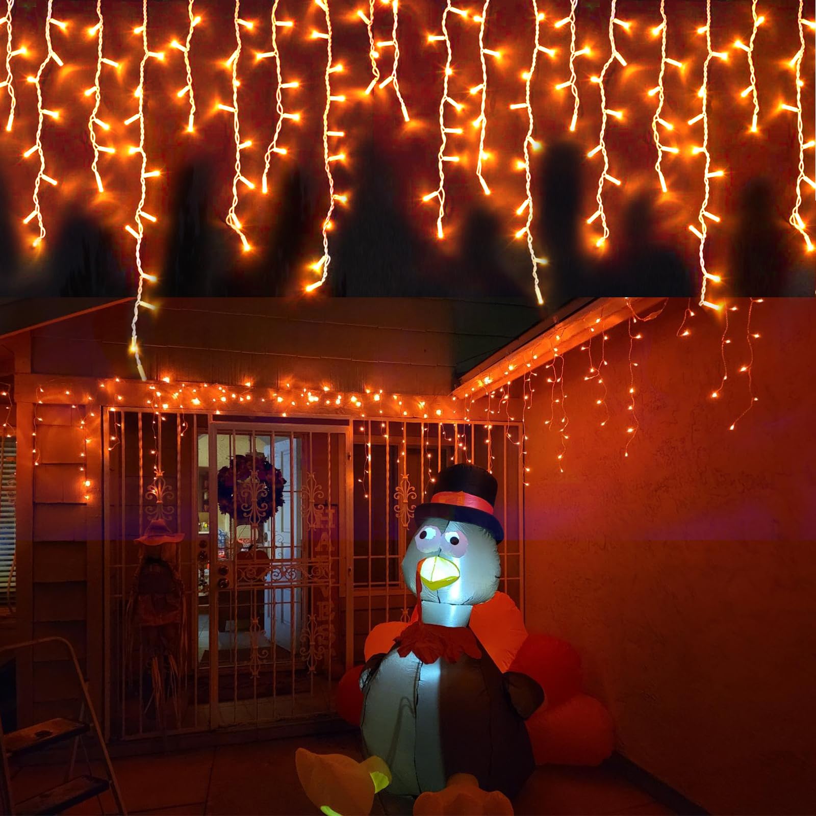 YEGUO 33ft 400 LED Orange Icicle Christmas Lights - Connectable 80 Drops Outdoor String Lights with 8 Lighting Modes & Memory Function | Perfect for Holiday Decor, Christmas Tree, Window, Roof & Party Decoration
