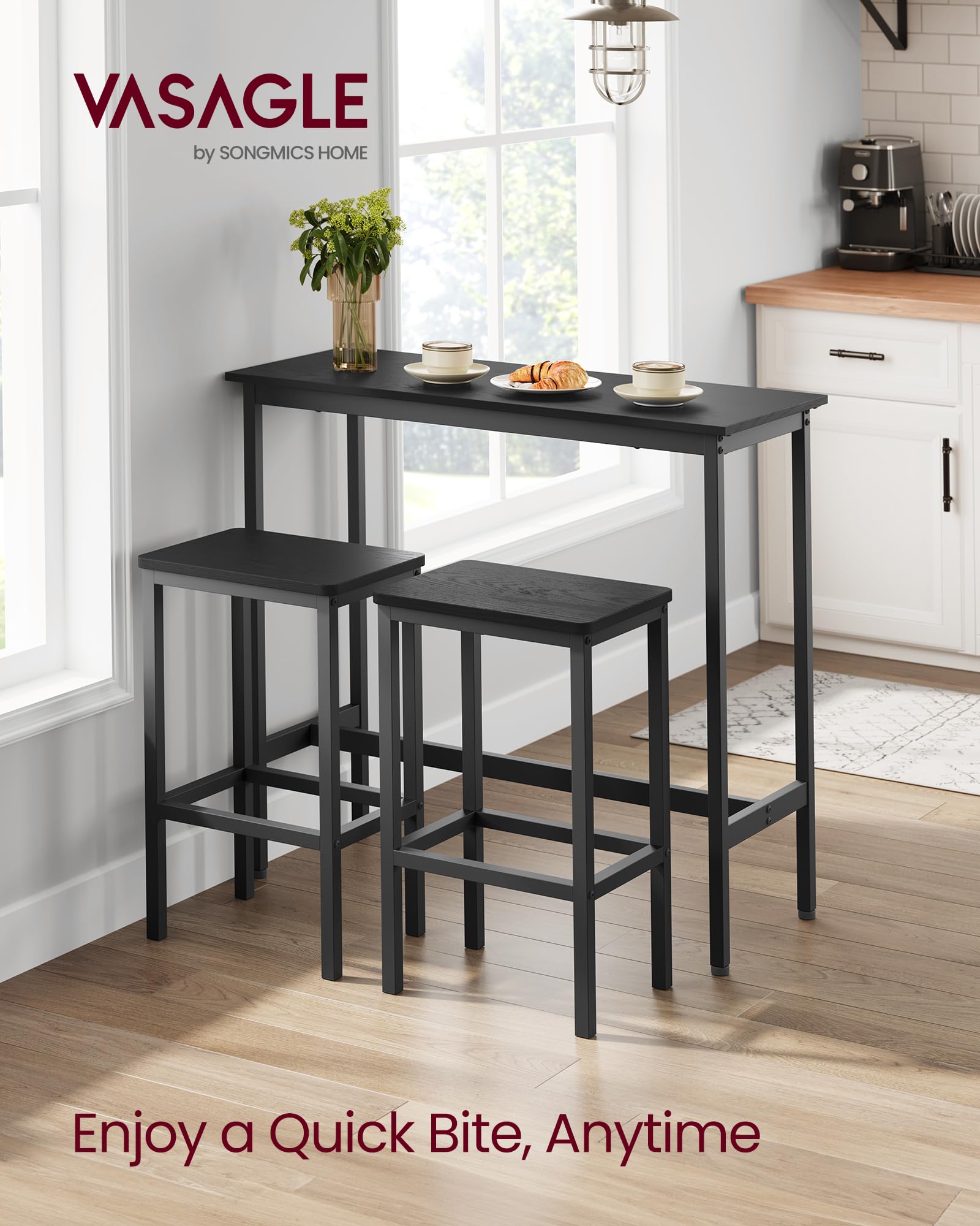 VASAGLE 2-Piece Industrial Bar Table and Stools Set, 39.4
