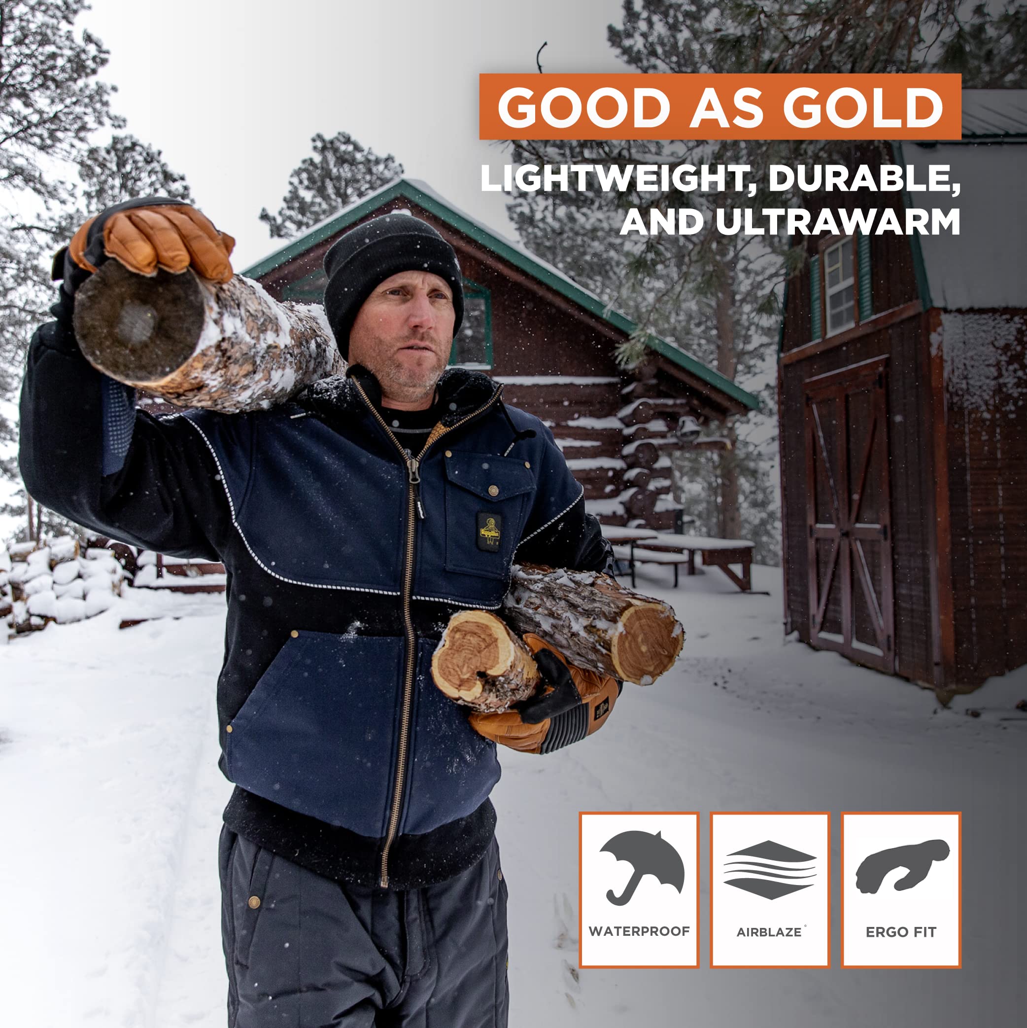 RefrigiWear 54 Gold Waterproof Insulated Winter Gloves for Men & Women - Heavy Duty Cold Weather Work Gloves for Outdoor Activities, Hunting, and Construction
