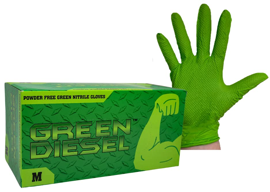 Premium Powder-Free Green Nitrile Gloves - 8 Mil Thick, Ambidextrous, Diamond Texture, Sizes M-XXL (Case Pack) - Ideal for Medical, Food Service, Cleaning & Industrial Use