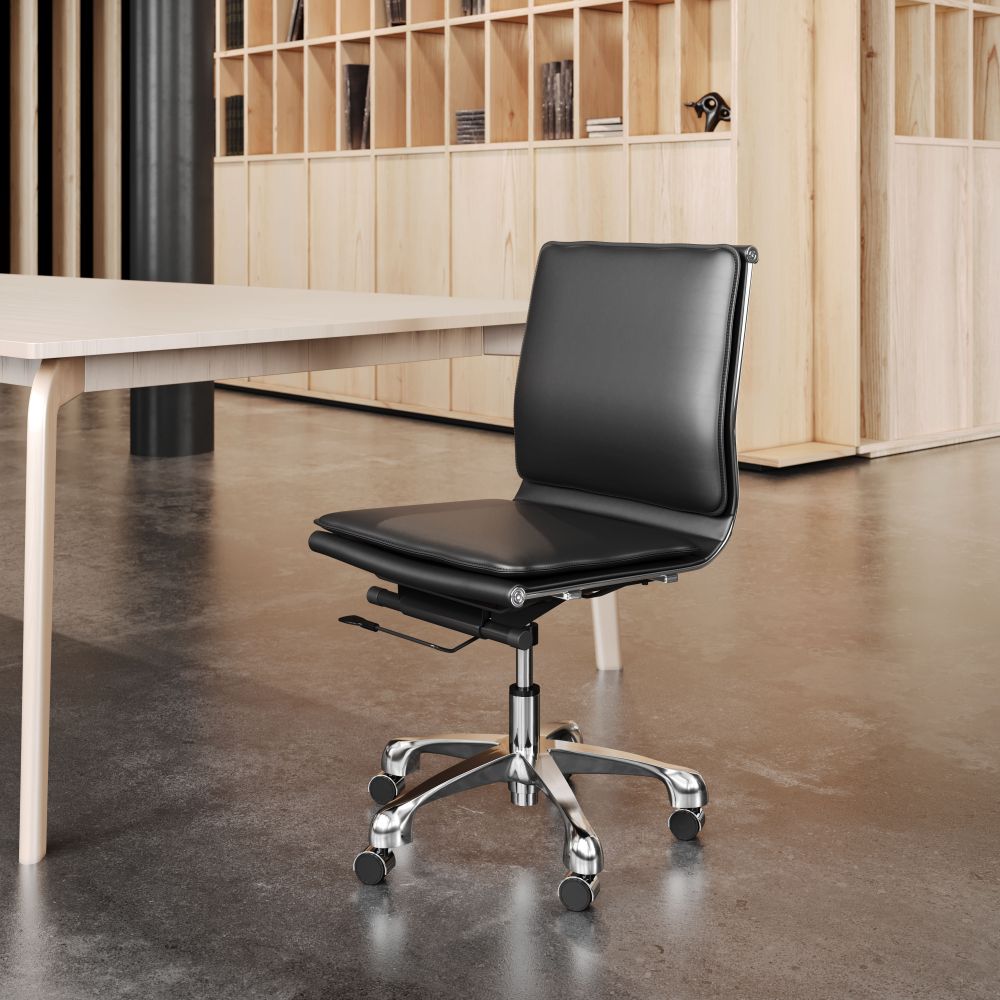 ZUO Lider Plus Armless Leather Office Chair - Ergonomic Modern Executive Desk Chair for Home & Office Workspace