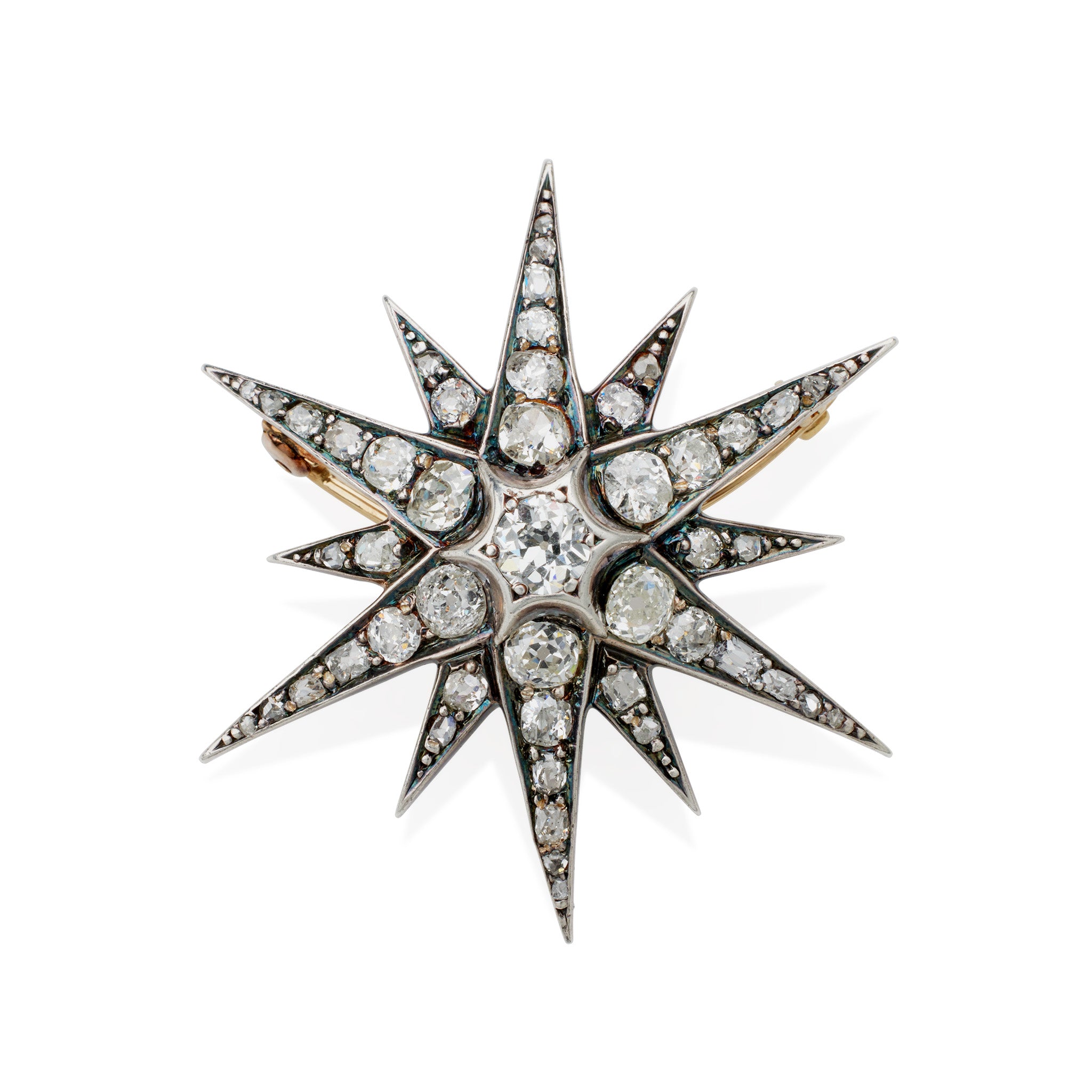 Antique Old Mine Cut Diamond Star Brooch - Vintage Jewelry for Women, 14K Gold Pin - Perfect for Weddings, Parties & Special Occasions
