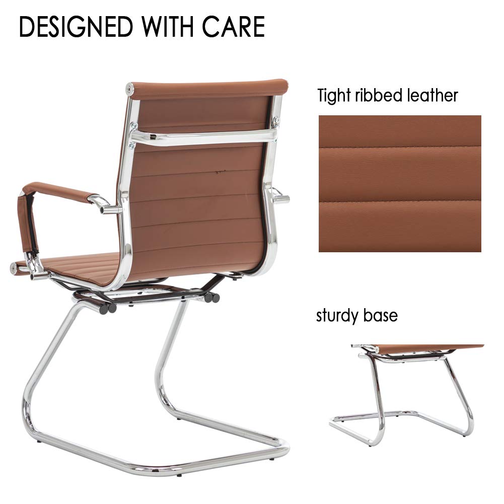 Premium Heavy Duty Office Chair - Ergonomic Leather Conference & Guest Chair with Lumbar Support, Set of 2 (Cafe Brown) - Perfect for Reception Areas, Meeting Rooms & Home Offices