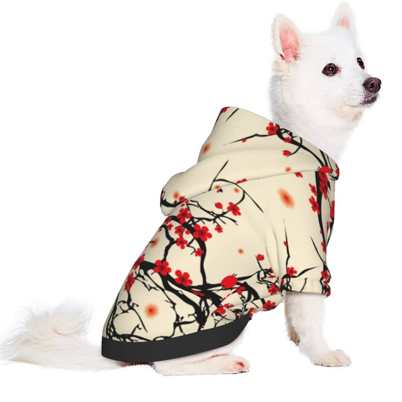 Japanese Cherry Blossom Dog Hoodie - Warm Puppy Pullover Sweatshirt with Hat, Cozy Winter Dog Coat for Small Medium Large Breeds - Perfect for Cold Weather Walks & Outdoor Adventures