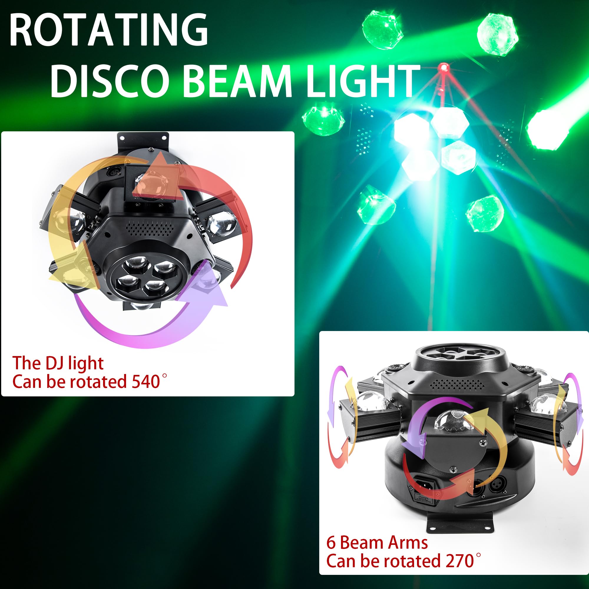 150W RGBW 4-in-1 Moving Head DJ Lights with 6 Arms - DMX512 & Sound Activated Rotating Stage Lights for Wedding, Live House, KTV, Bar & Club - Professional Disco Lighting for Dance Parties & Nightclub Events