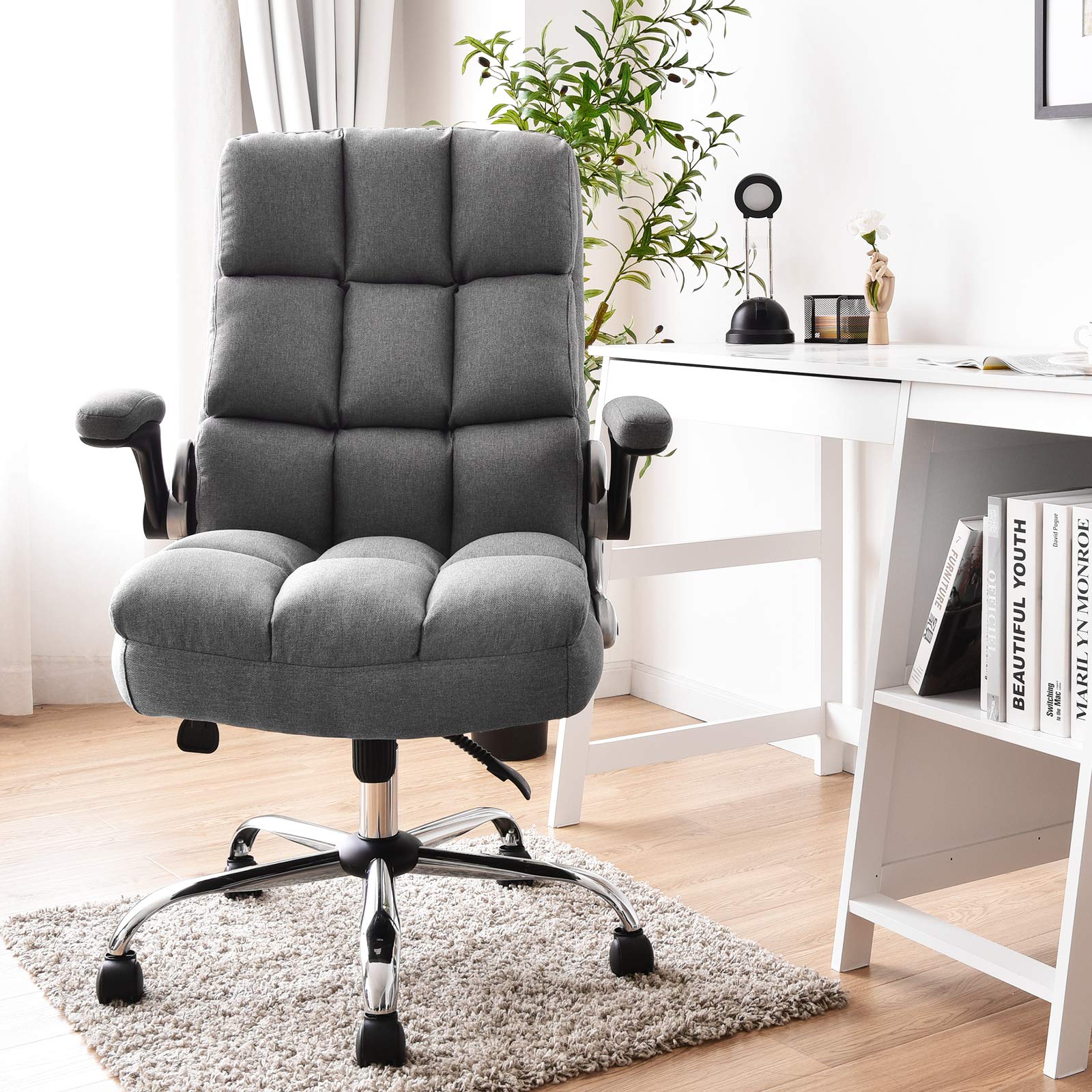 Premium Ergonomic Office Chair for Big & Tall - High Back Executive Desk Chair with Flip-Up Arms, 400 LBS Weight Capacity - Comfortable Upholstered Home Office Chair in Grey (Perfect for Long Work Hours & Gaming Sessions)