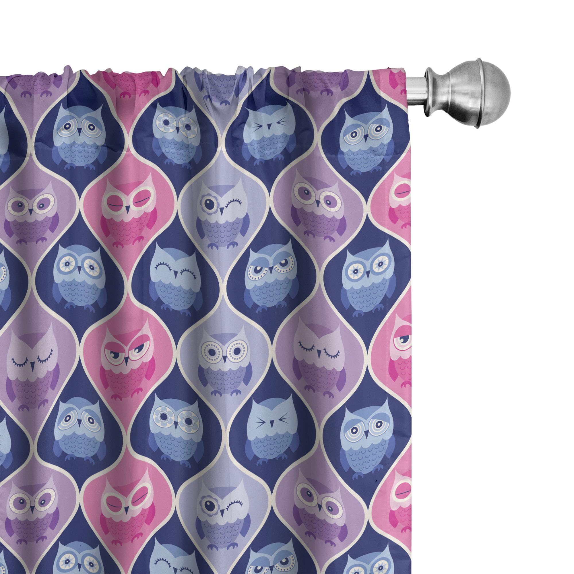 Ambesonne Owl Window Curtains - Sleeping Owls Vertical Design, Lightweight Blackout Curtains 2-Panel Set with Rod Pocket, 28