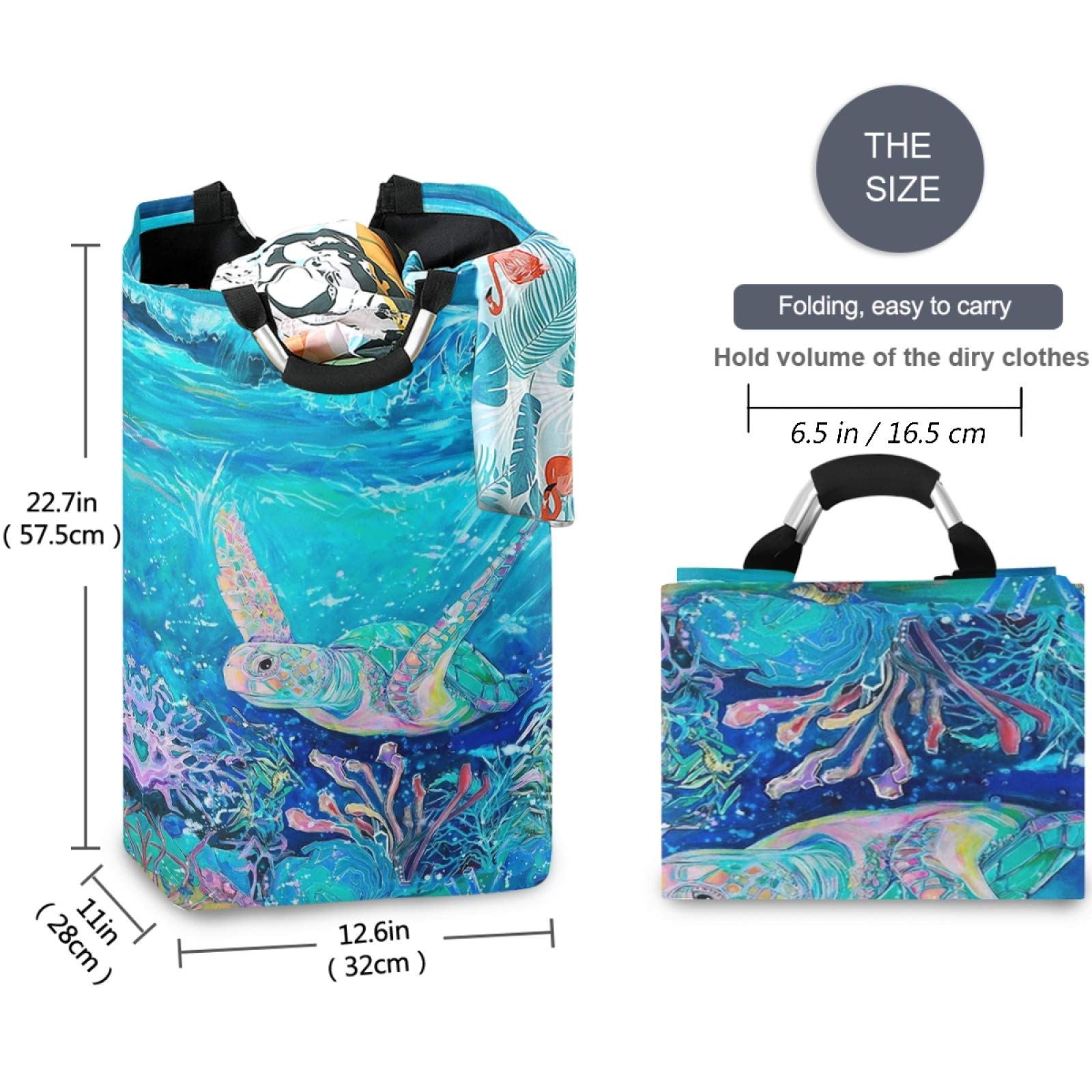 Visesunny Large Water-Resistant Oxford Cloth Laundry Hamper Basket - Ocean Sea Turtle Design for Bedroom, Bathroom, Dorm & Kids Room | Perfect for Clothes Storage, Toy Organization & Home Decor
