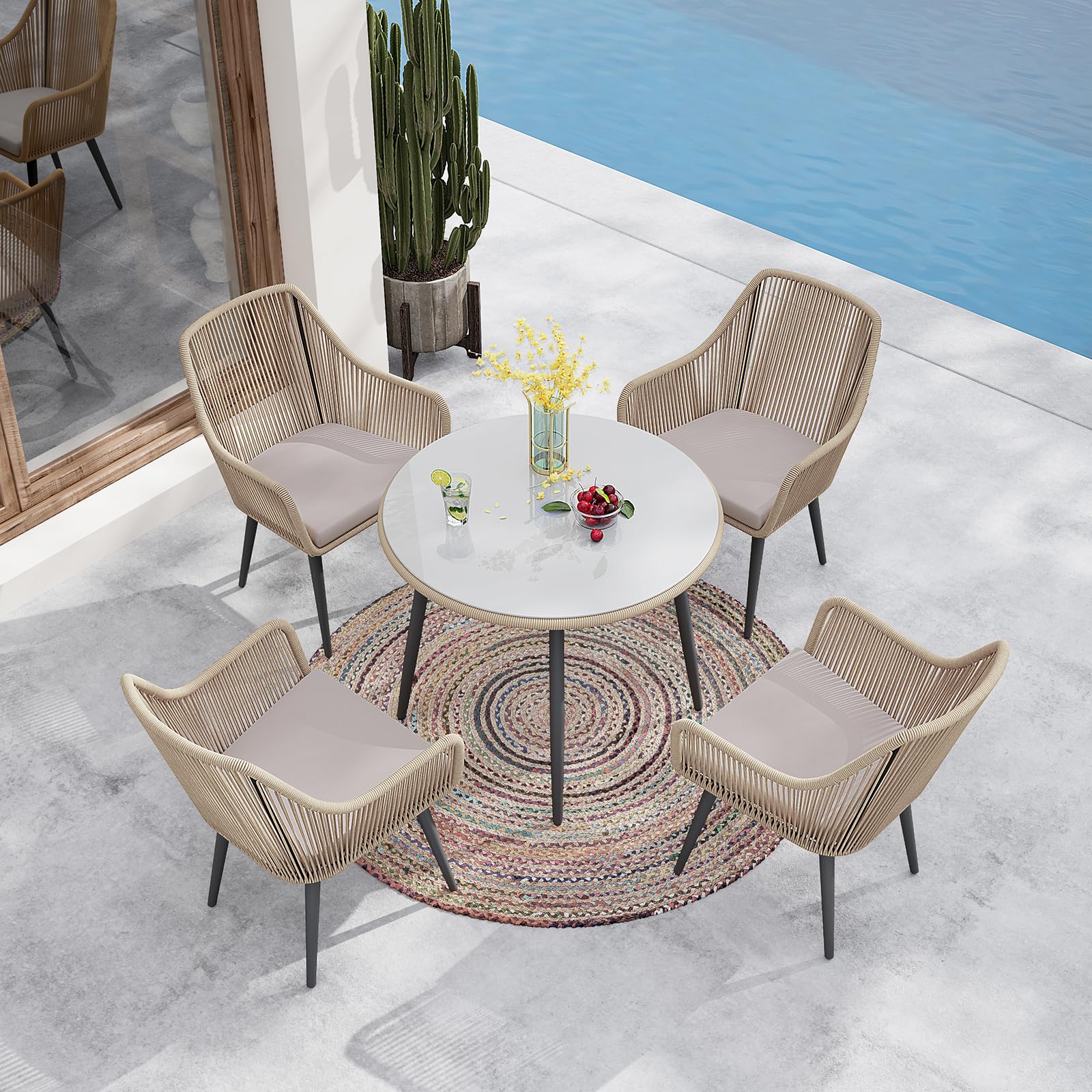 **Patiorama 2-Piece Outdoor Dining Chairs Set - All-Weather Woven Rattan Wicker Chairs with Armrests for Patio, Balcony, Poolside, Backyard & Indoor Use (Tan)**