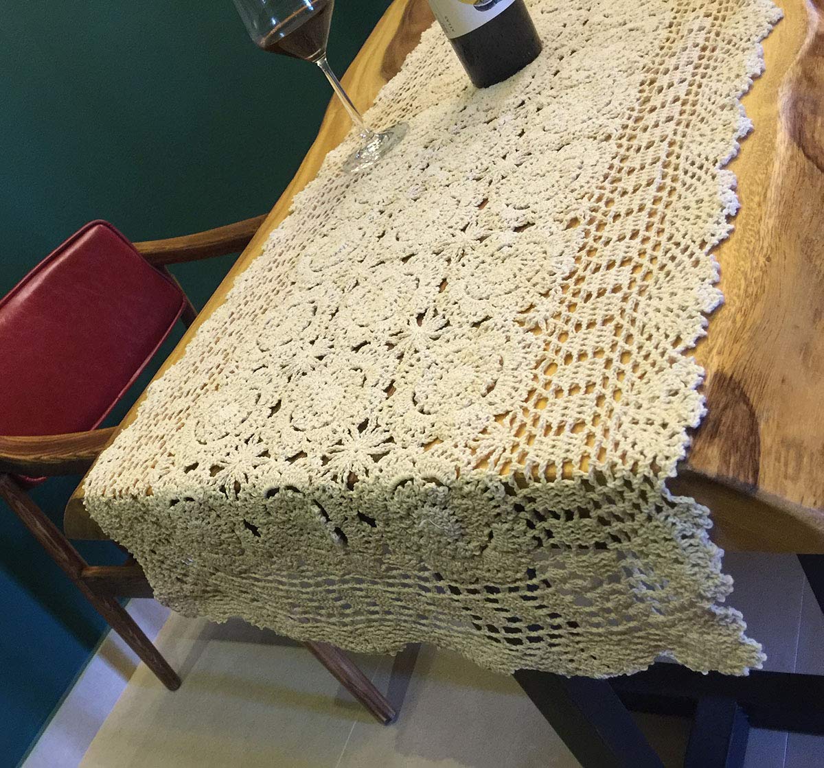 Handmade Beige Crochet Cotton Table Runner - 20x47 Inches Lace Doily for Dining Table, Dresser, or Wedding Decor - Elegant Home Decor & Gift Idea