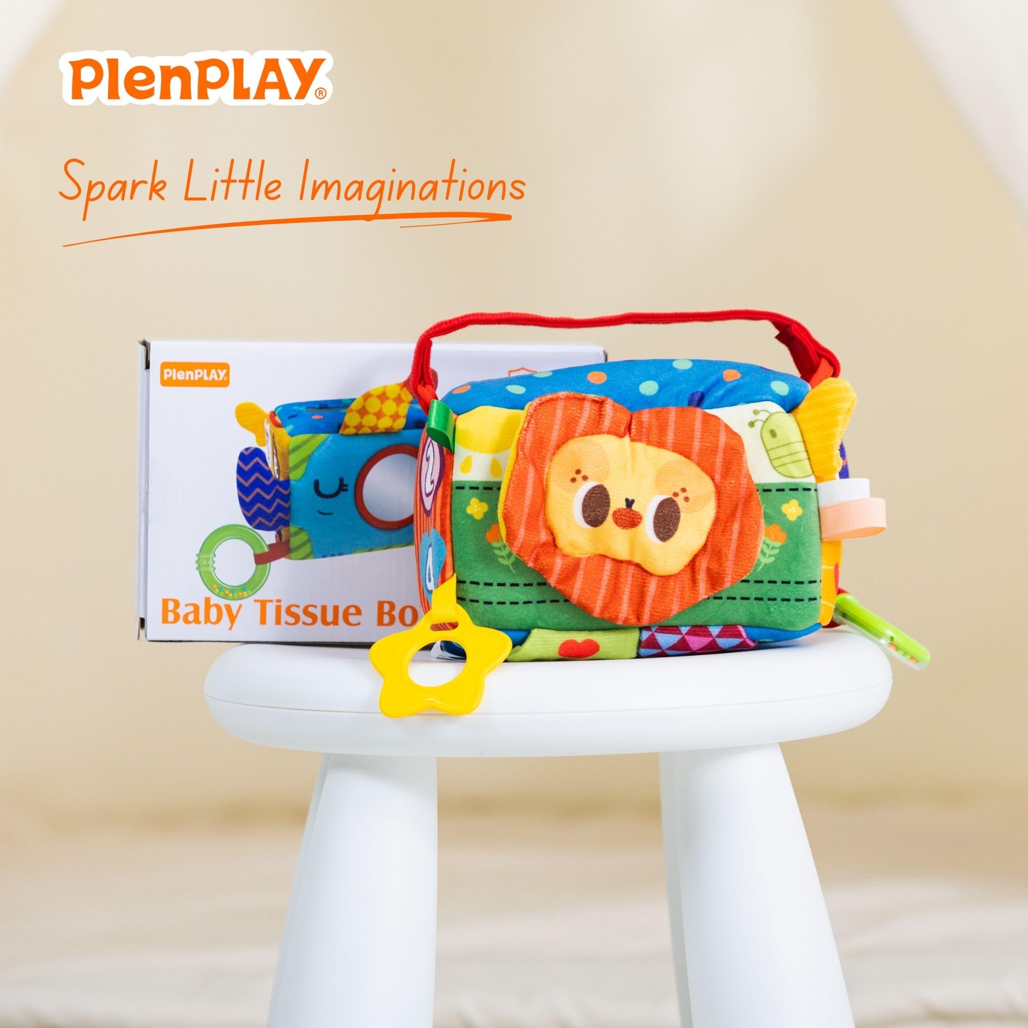PlenPLAY Baby Tissue Box Toy - Sensory Development & Learning Toys for 6-12 Months - Montessori Educational Toys for 1 Year Old - Soft Pull & Play Activity for Toddlers - Perfect for Home, Daycare & Travel Playtime