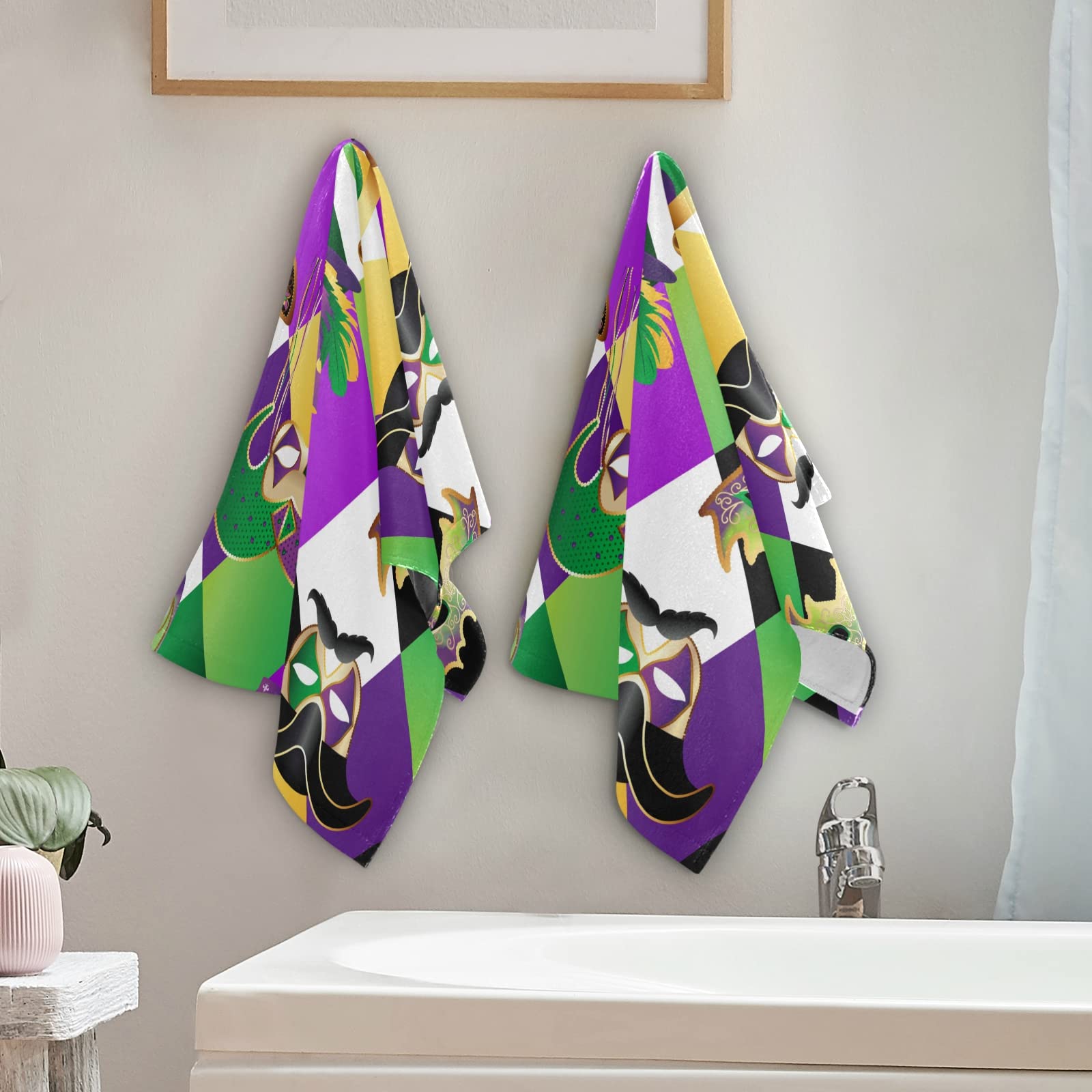 Golden Carnival Masks & Mardi Gras Hand Towels Set of 2 - 14x28 Inch Soft Bath & Face Towels for Guest, Kitchen, Tea & Dish - Perfect for Bathroom Decor, Parties & Themed Events