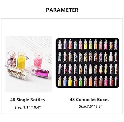 Shidara Nail Art Kit with Glitter & Sequins | 48-Piece Nail Decoration Set in Glass Bottles for Women & Teens | DIY Manicure, Party Nails, Salon Style, Gift Idea