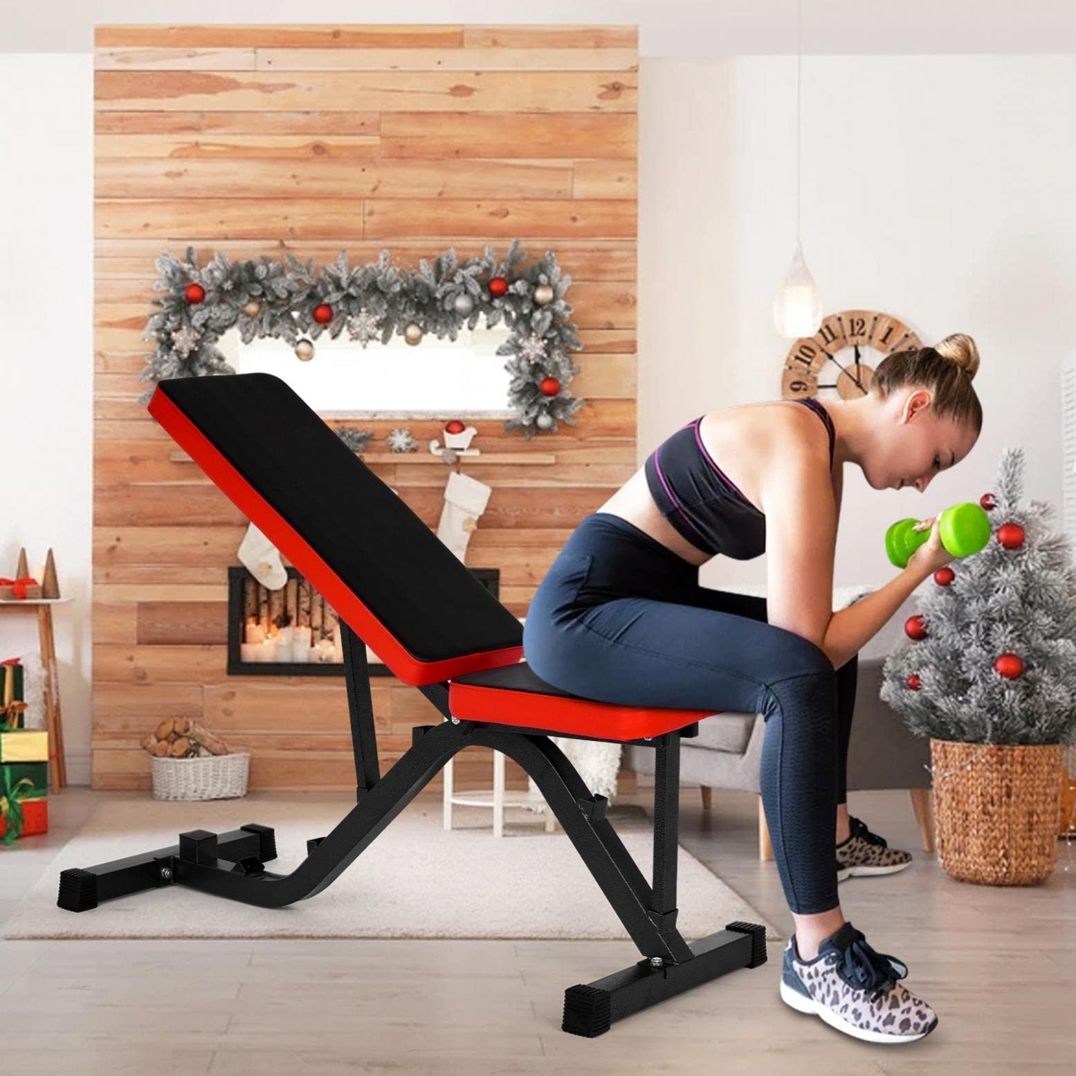 Adjustable Drop Home Fitness Bench - Multifunctional Dumbbell Workout Bench for Weight Loss & Strength Training (Red) - Perfect for Home Gym, Full-Body Exercise & Cardio Workouts