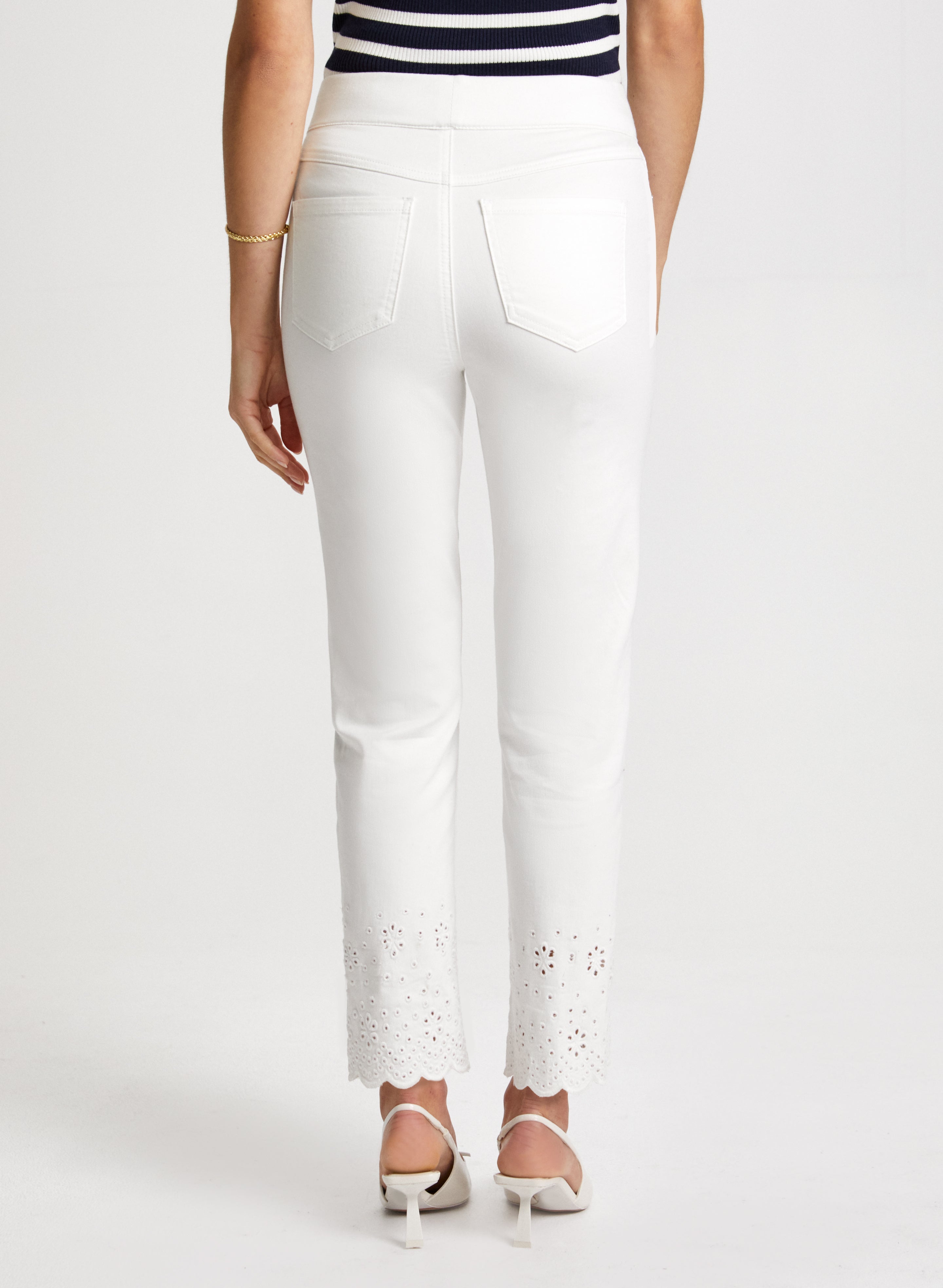Embroidered Pull On Jeans for Women - Stretchy Comfort Fit Casual Pants - Perfect for Work, Travel & Everyday Wear
