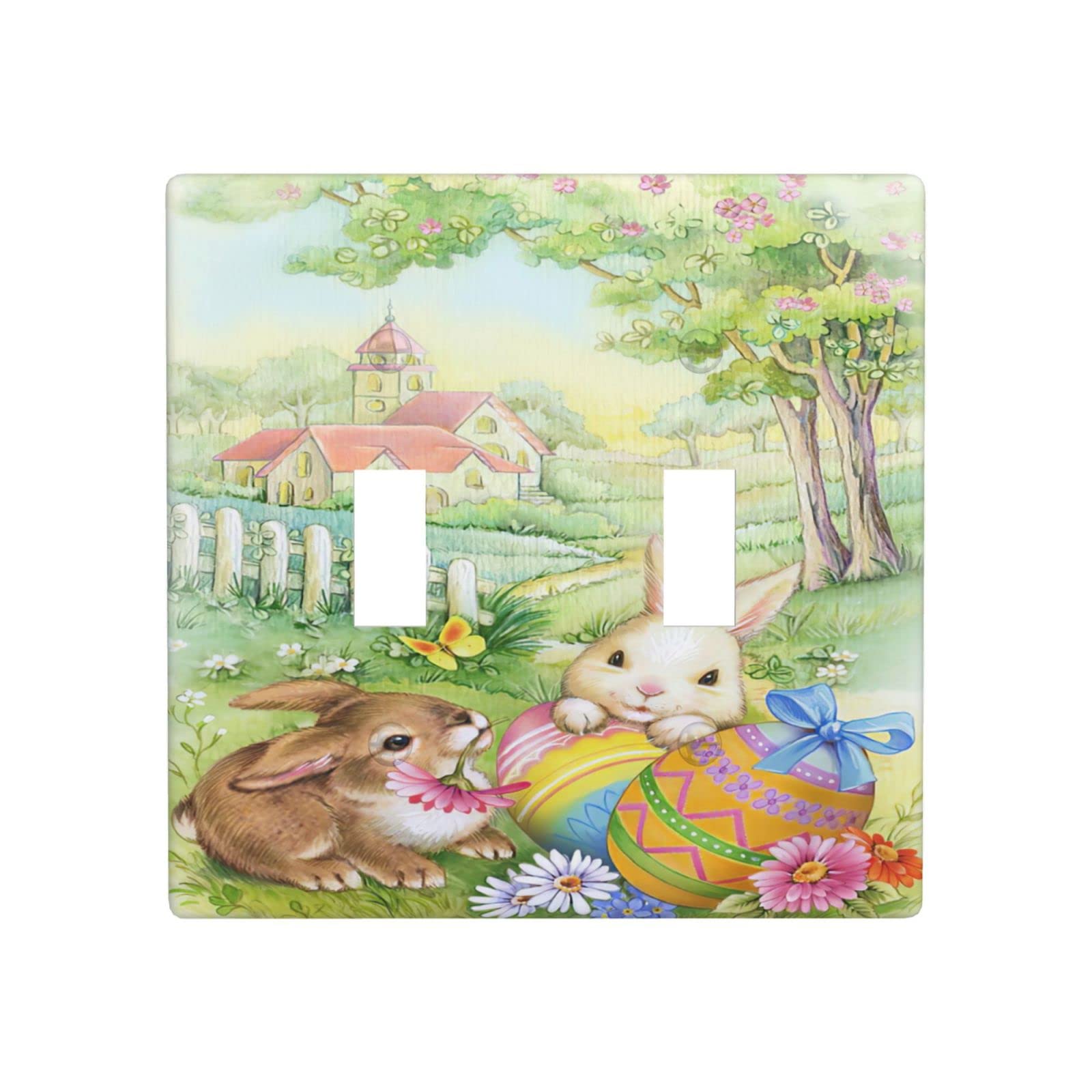 Easter Bunny Double Toggle Light Switch Plate Cover - Cute Wall Decor Outlet Cover for Home, Office, School - Perfect for Kids' Rooms, Nursery Decor & Spring Home Decoration