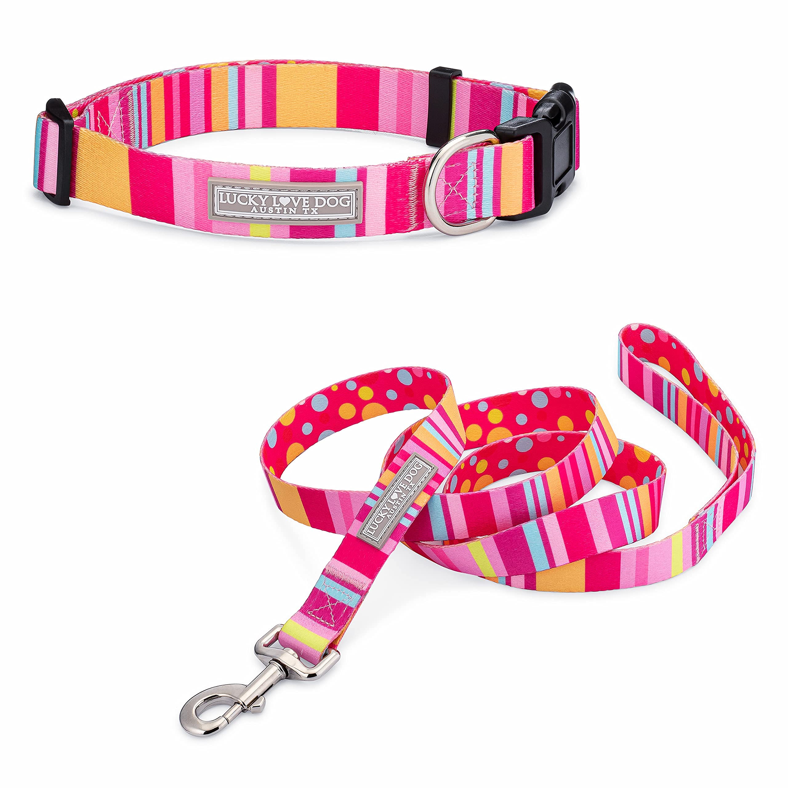 Colorful Stripes Dog Collar and Leash Set for Small Dogs - Yellow, Pink, Blue Adjustable Pet Accessories for Female Puppies (XS) - Perfect for Walks, Training & Fashion Outfits