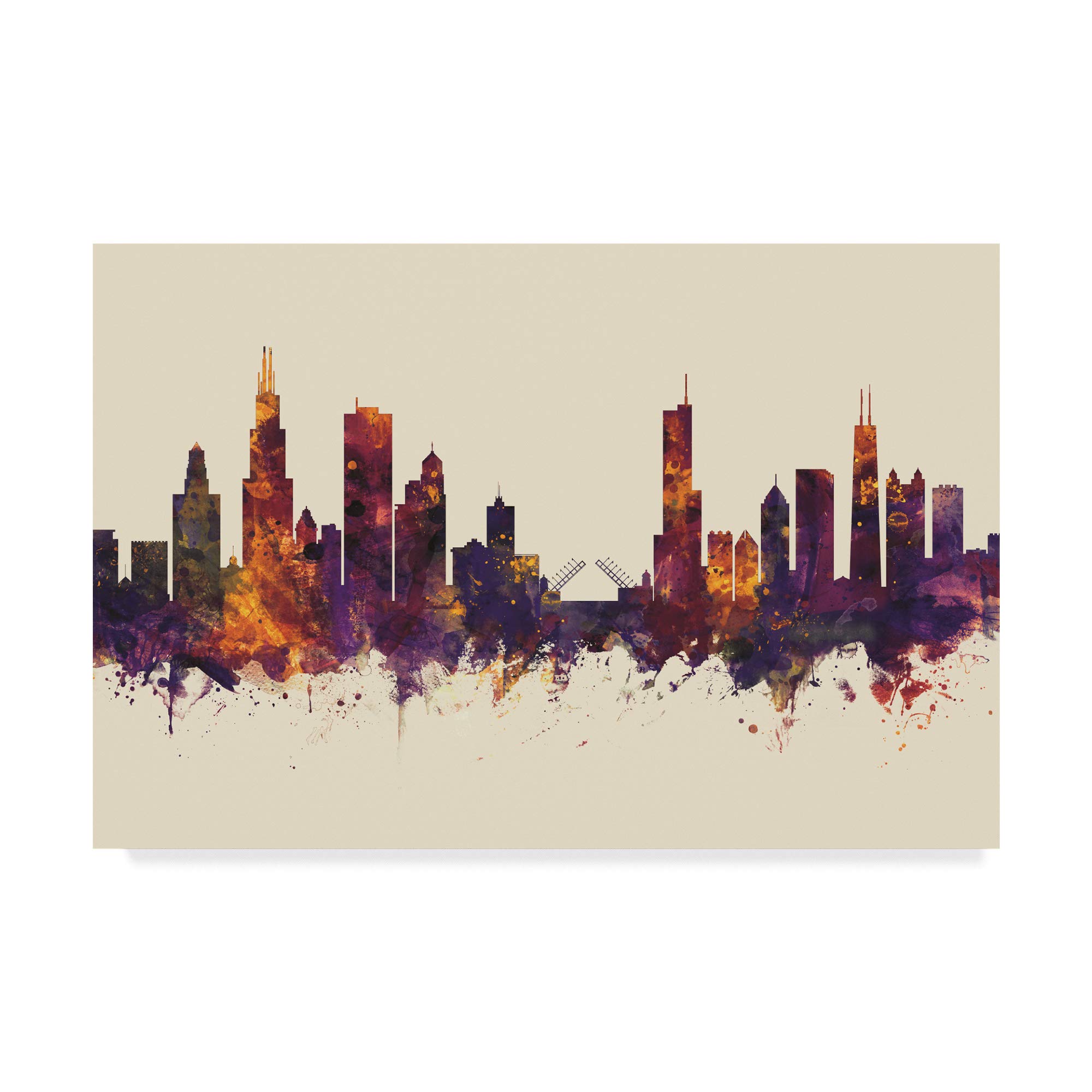 Michael Tompsett Chicago Illinois Skyline Dark III Art Print - 16x24 Inches - Modern Cityscape Wall Decor for Home, Office & Gifts