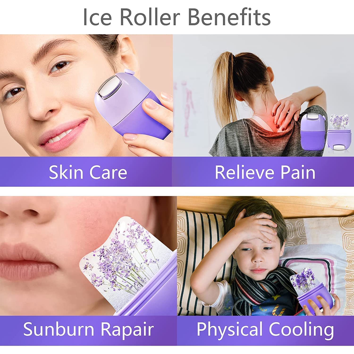 XSKY Ice Roller for Face & Neck Massage - Reusable Cooling Facial Tool to Reduce Puffiness, Tighten Skin & Improve Glow - Perfect for Morning Routine & Post-Workout Recovery