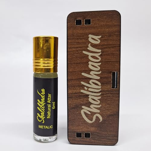 Premium Shalibhadra Metallic Attar Perfume with MDF Wooden Gift Box - 100% Alcohol-Free, 24-Hour Long Lasting Unisex Fragrance | Roll-On Perfume Oil (6ml) for Daily Wear, Special Occasions & Gifting