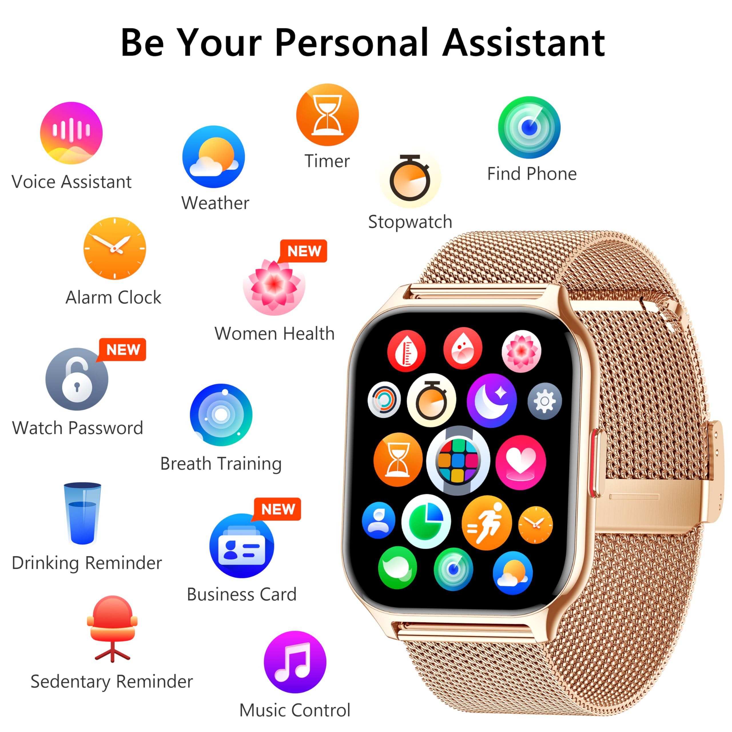 Smart Fitness Watch for Men & Women - Heart Rate, Blood Oxygen Monitor for Android & iOS - Perfect for Workouts & Daily Use