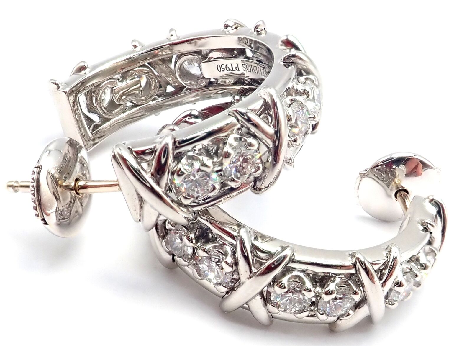 Authentic Tiffany & Co Schlumberger Twenty Stones Platinum Diamond Hoop Earrings for Women - Luxury Jewelry Gift for Anniversary, Wedding & Special Occasions