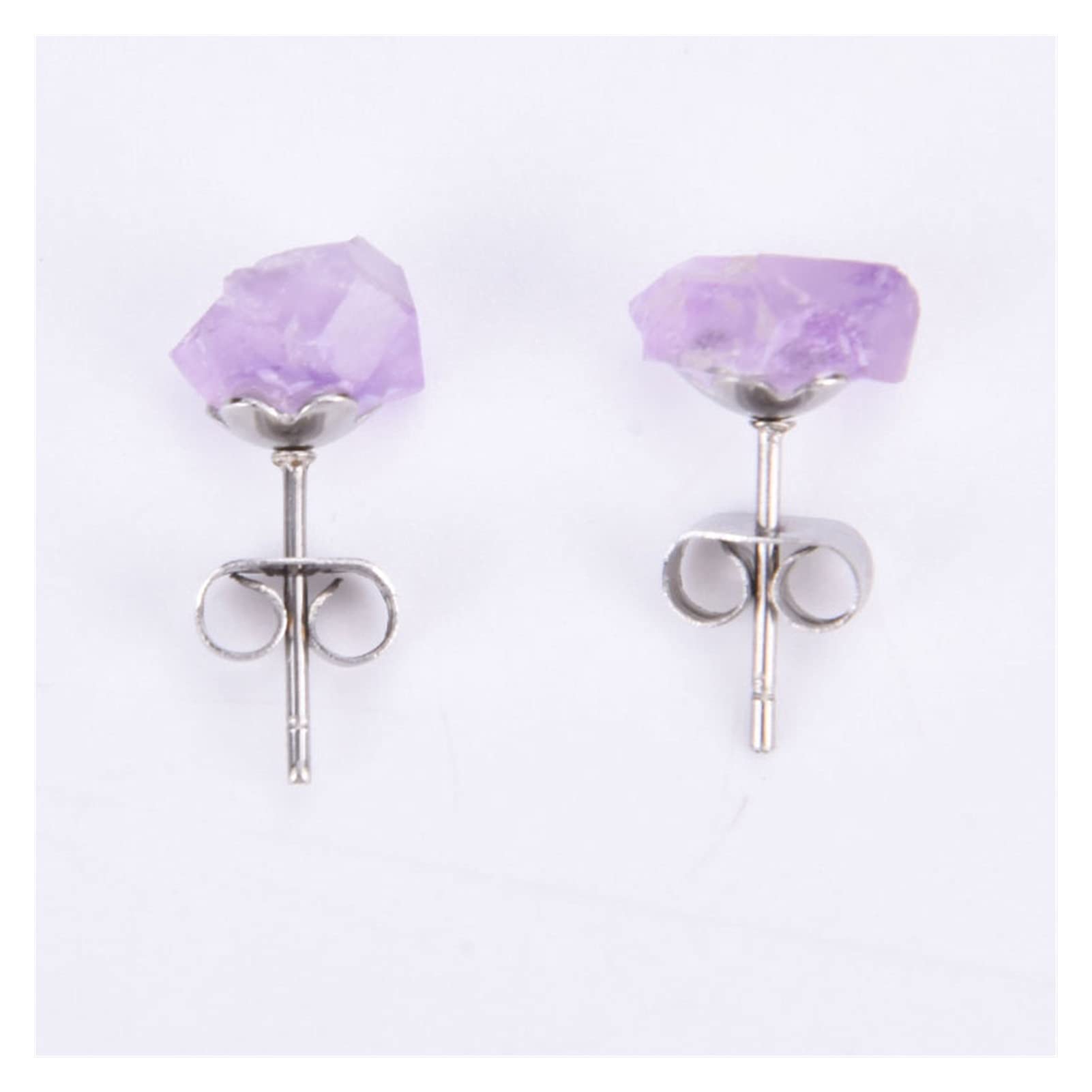 Natural Amethyst Rough Stone Earrings for Women - Simple & Fashionable Crystal Flower Jewelry (Metal Color: B) | Perfect for Everyday Wear, Gifts & Boho Style Outfits