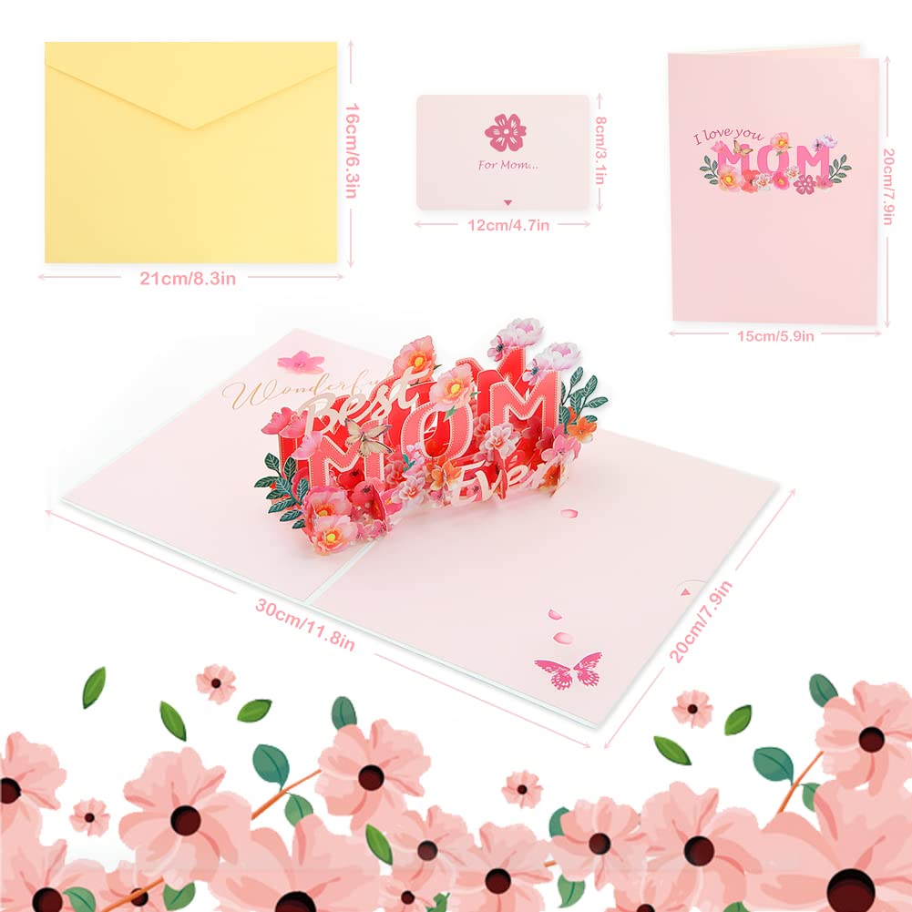Best Mom Ever 3D Pop Up Greeting Card - Unique Mother's Day & Birthday Card for Mom - Perfect for Gifts, Surprises & Special Occasions