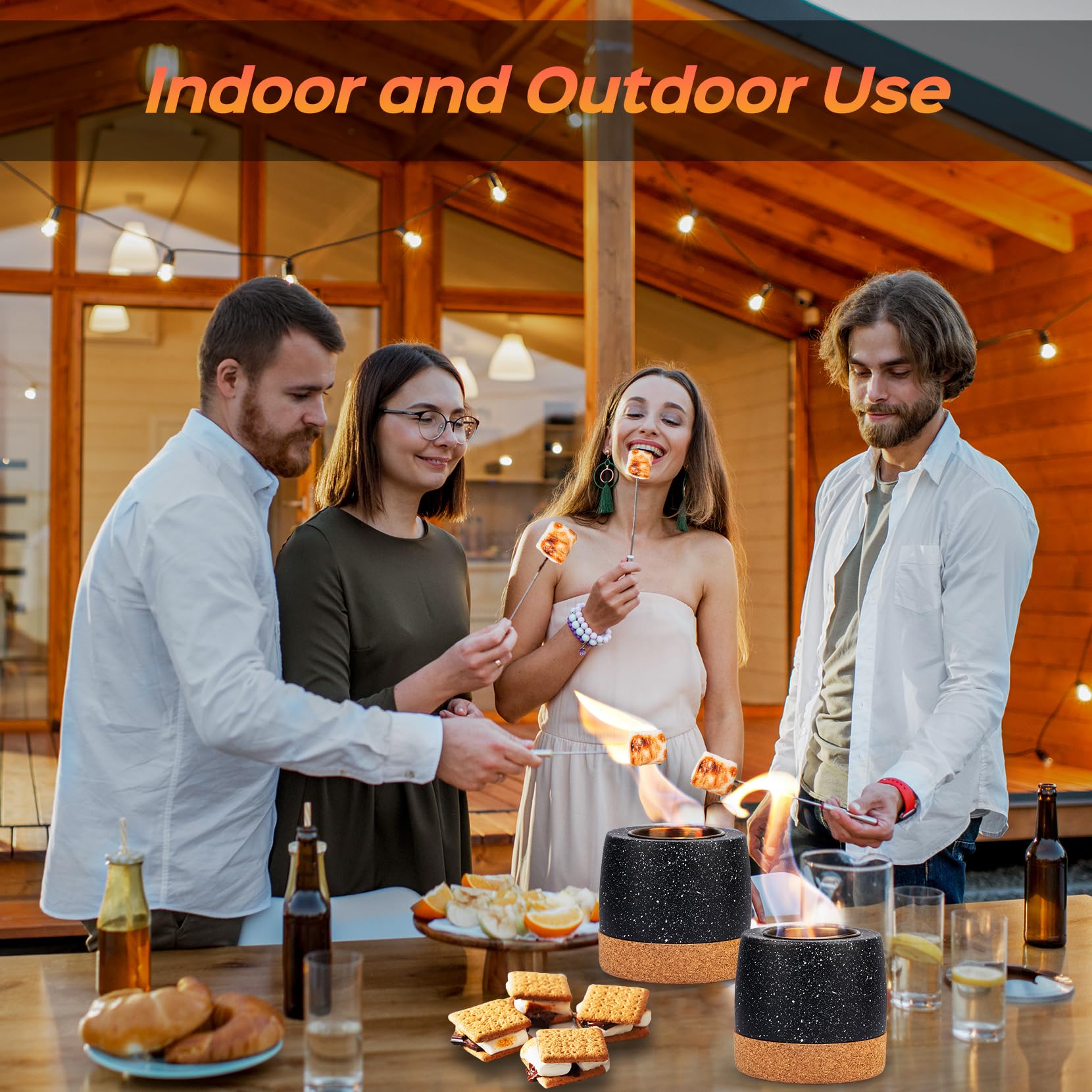 Round Concrete Smokeless Tabletop Fire Pit - Indoor & Outdoor Smores Maker Kit for Backyard, Patio, Camping - Perfect Gift for Women, Mom, Wedding, Housewarming, Christmas, Birthday, White Elephant