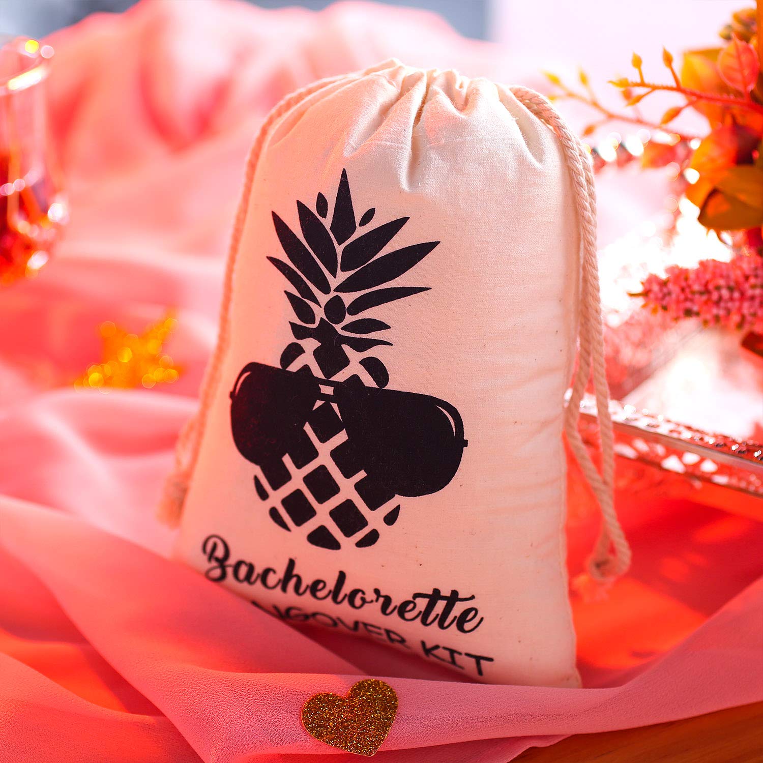 SHERWAY Pineapple Bachelorette Party Favor Bags - Wedding Survival Kit & Hangover Recovery Drawstring Pouches (Beige, 5x7 Inches, 10 Pack) - Perfect for Bridal Showers, Bachelor Parties & Wedding Guest Gifts