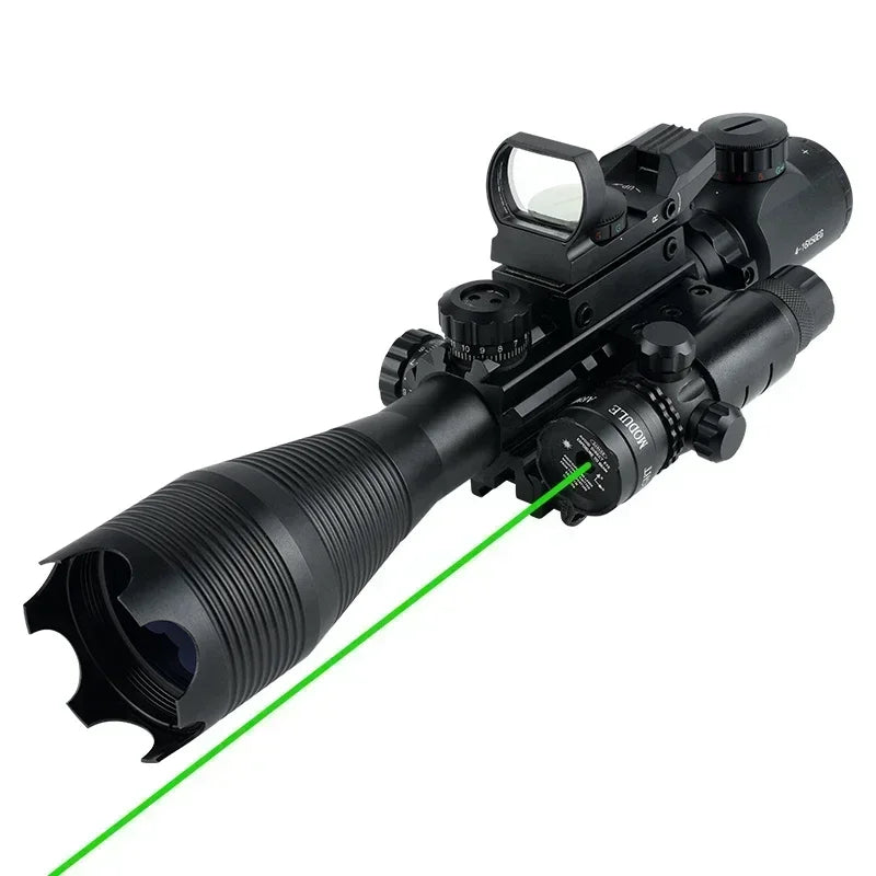 4-16x50 Tactical Rifle Scope with Red/Green Laser & Flashlight - Long Range Shooting Optic Sight with Red Dot for Hunting | Perfect for Outdoor Adventures, Target Practice & Night Hunting
