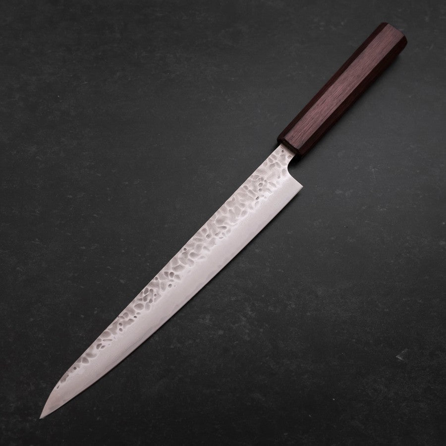 Premium AUS 10 Steel Sujihiki Knife 240mm - Handcrafted Tsuchime Damascus Pattern with Purple Urushi Handle - Japanese Sushi & Sashimi Chef Knife for Professional Cooking & Meat Slicing