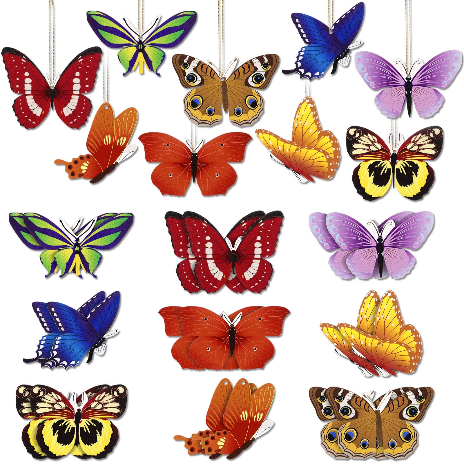 27-Piece Wooden Butterfly Ornaments - Spring Summer Wedding Wall Decor, DIY Home Craft for Indoor & Outdoor Hanging Decorations - Perfect for Garden, Party, Nursery, and Home Decoration