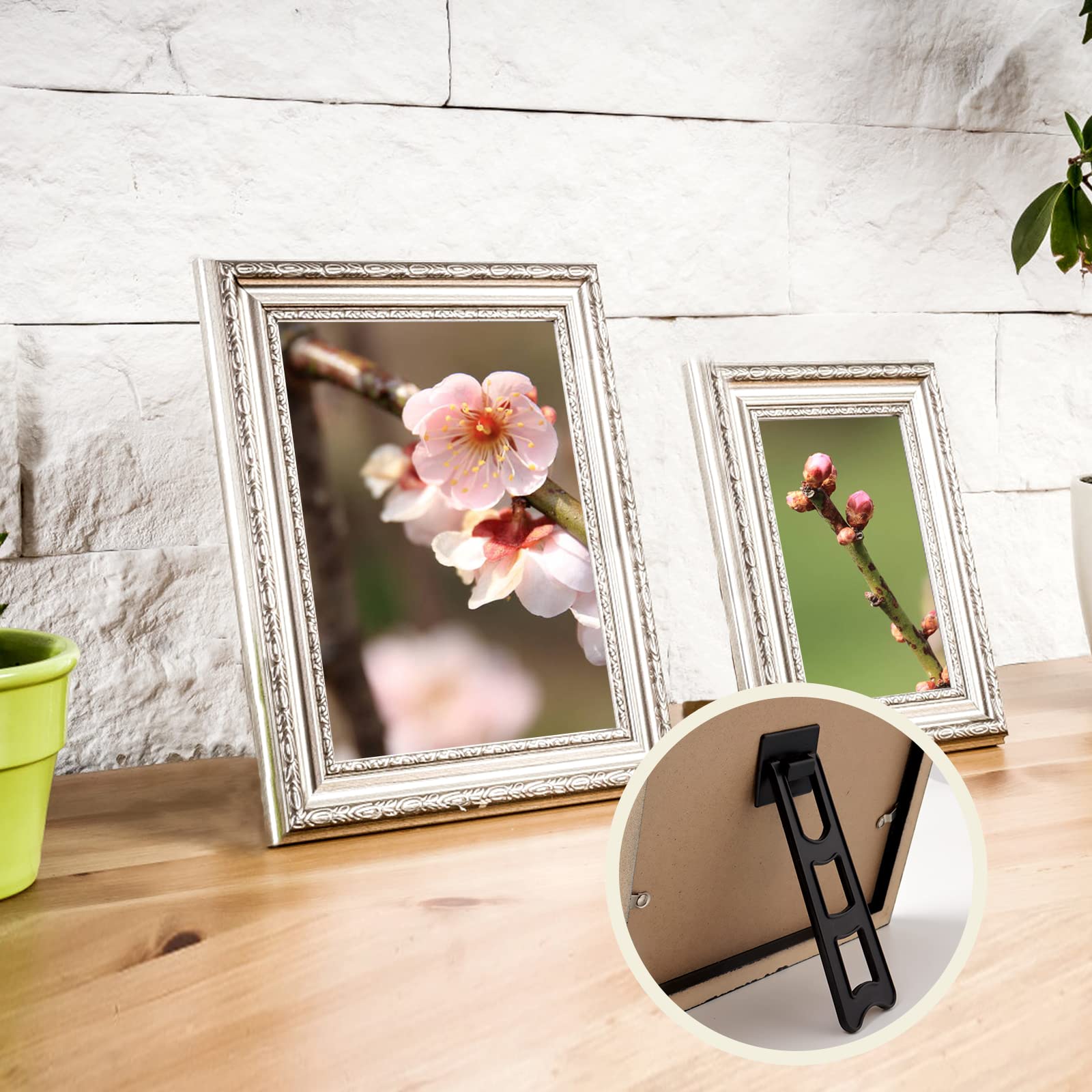 12-Pack Black Plastic Photo Frame Easel Back Stands with 24 Screws, 15 Stickers & Screwdriver - Perfect for Wall Art, Photo Displays and Picture Frame Supplies
