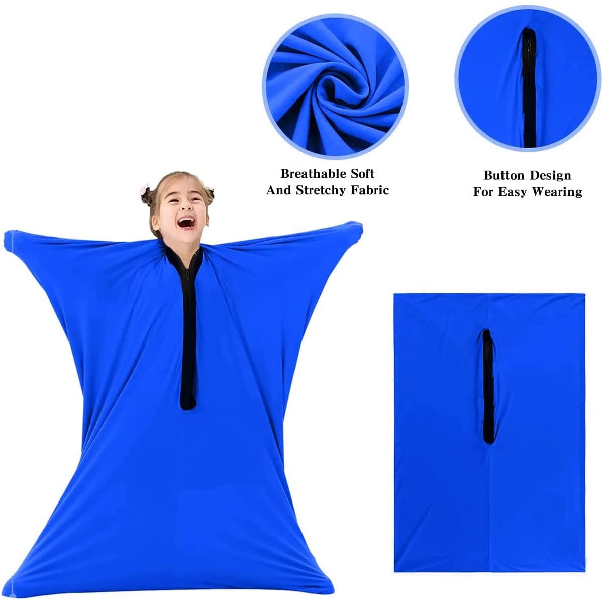 GADULU Sensory Stretchy Body Sock for Autism & Anxiety Relief - Deep Pressure Therapy Blanket for Adults & Kids - Full-Body Wrap (Blue, Medium 69x119cm) - Calming Sensory Tool for Home, School & Therapy Sessions
