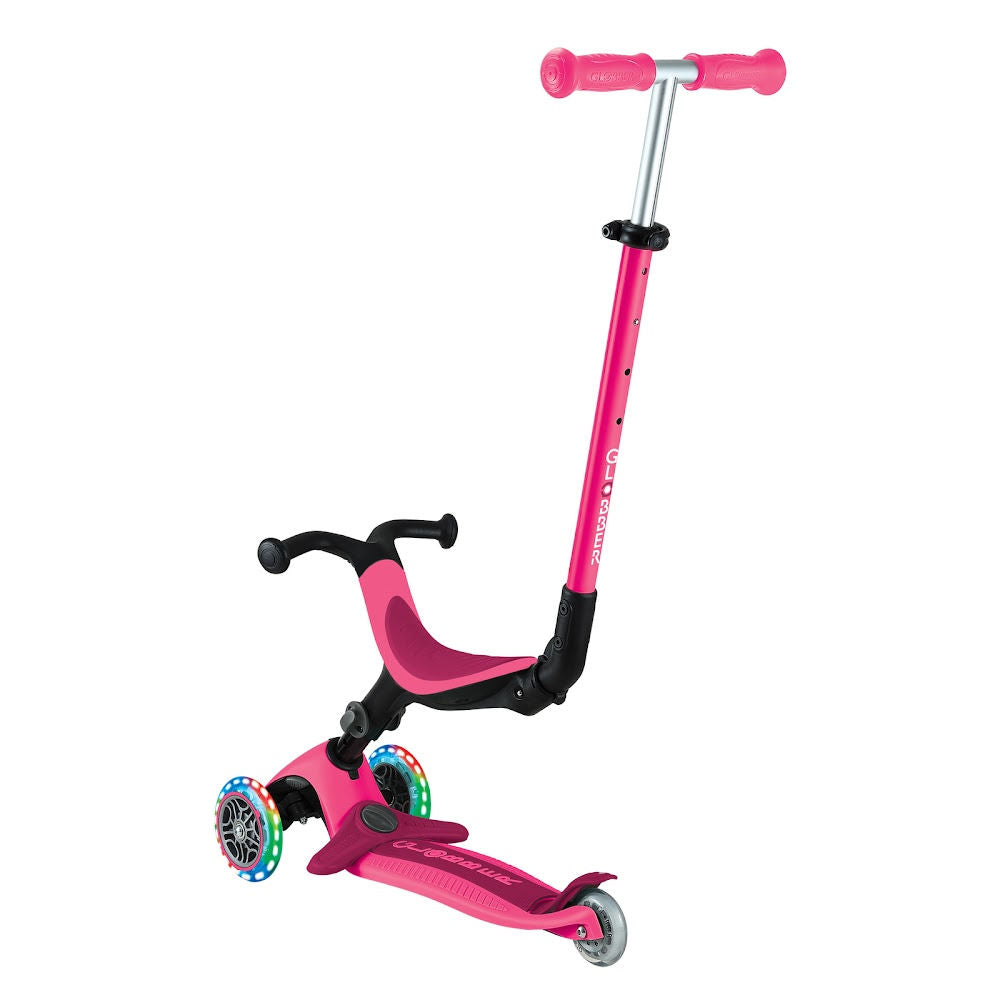 Globber Go Up Active Lights Foldable Scooter for Kids - LED Light Up Wheels, Adjustable Handlebar, Portable Kick Scooter for Boys & Girls - Perfect for Commuting, School, Park & Outdoor Fun