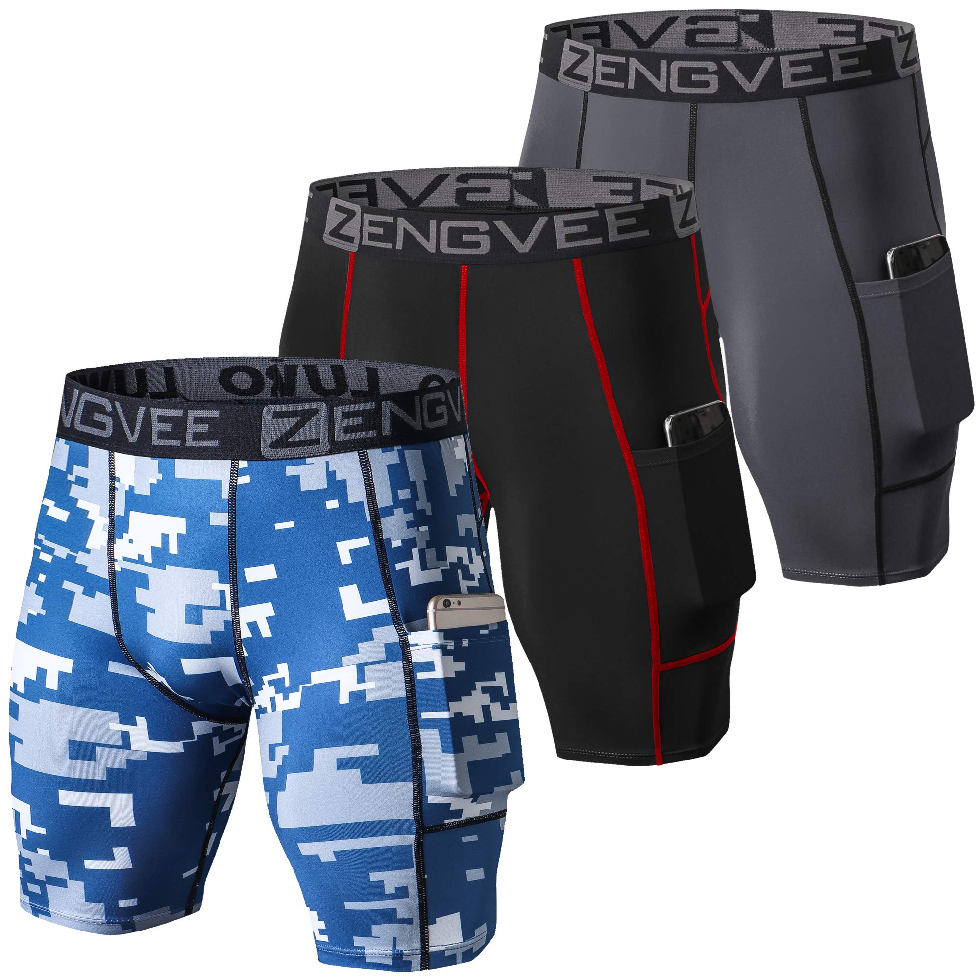 ZENGVEE Men's 3 Pack Compression Shorts with Pockets - Running, Gym, Yoga, Swimming, Cycling & Workout Shorts for Men | Perfect for Training, Sports & Outdoor Activities