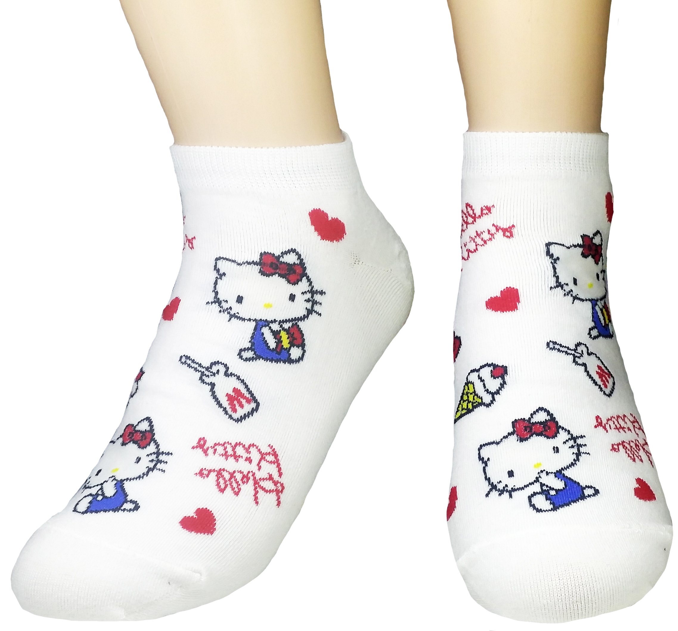 Hello Kitty Women's Cotton Blend Ankle Socks Set - Cute Milk Kitty Design, One Size Fits Most - Perfect for Casual Wear, Cosplay & Kawaii Fashion