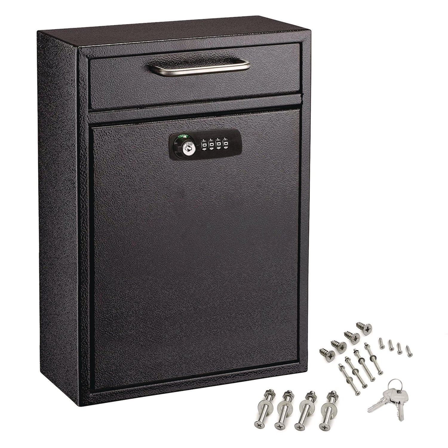 AdirOffice Large Secure Drop Box - Wall Mounted Locking Mailbox with Key & Combination Lock (11.2 x 4.7 x 16.2 Inches, Black) - Perfect for Home, Office, Apartment & Commercial Package Delivery Security