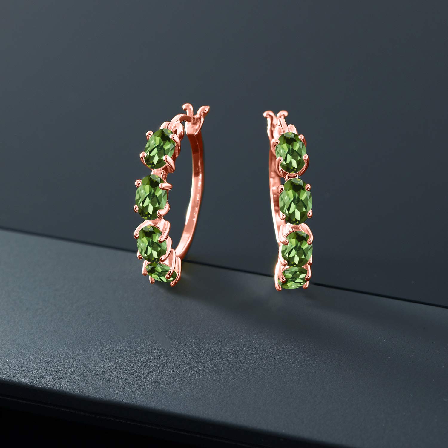 Gem Stone King 18K Rose Gold Plated Silver Oval Birthstone Hoop Earrings for Women | 6x4mm Oval Gemstone | 22mm (0.85 Inch) Gold Hoops | Perfect Gift for Birthday, Anniversary & Everyday Wear