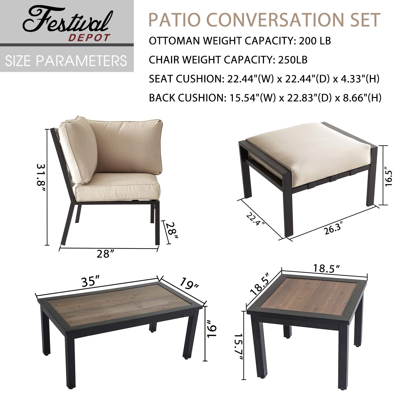 10-Piece All-Weather Outdoor Patio Furniture Set - Black Wicker Sectional Sofa with Slatted Back Armchairs, Coffee Table & Removable Beige Cushions for Garden, Poolside or Backyard Relaxation