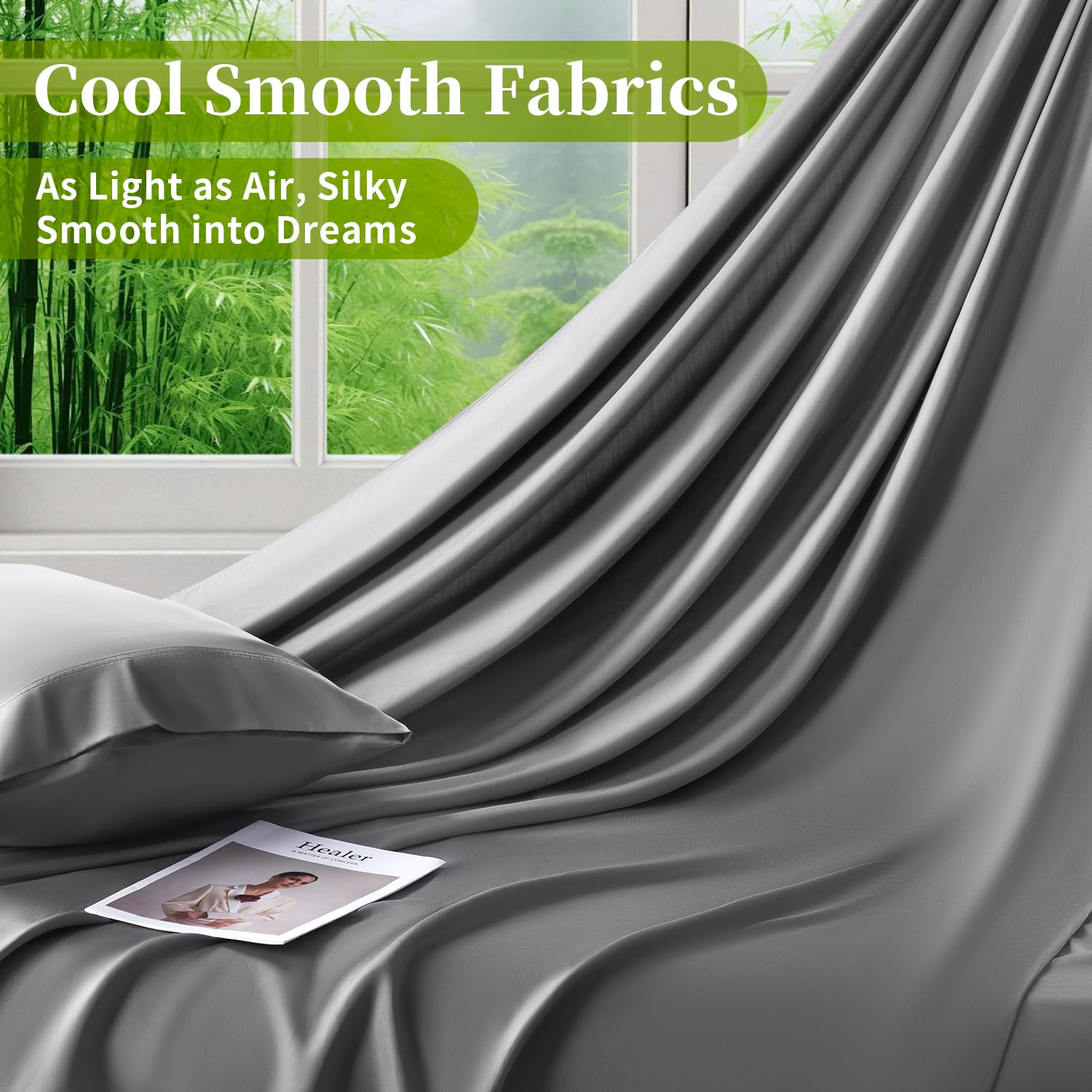 Shilucheng 100% Bamboo Viscose King Size Bed Sheet Set (4 Pieces) - Ultra Cooling & Silky Soft, 16