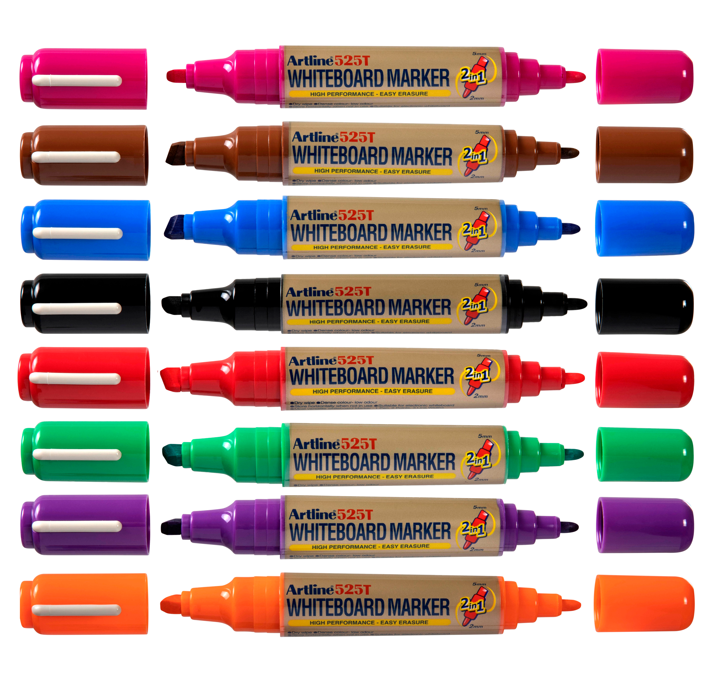 Artline 525T Dual Tip Whiteboard Markers - 8 Pack of Dry Erase Markers for Classroom, Office & Home Use - Fine & Broad Nib White Board Markers for Teachers & Students