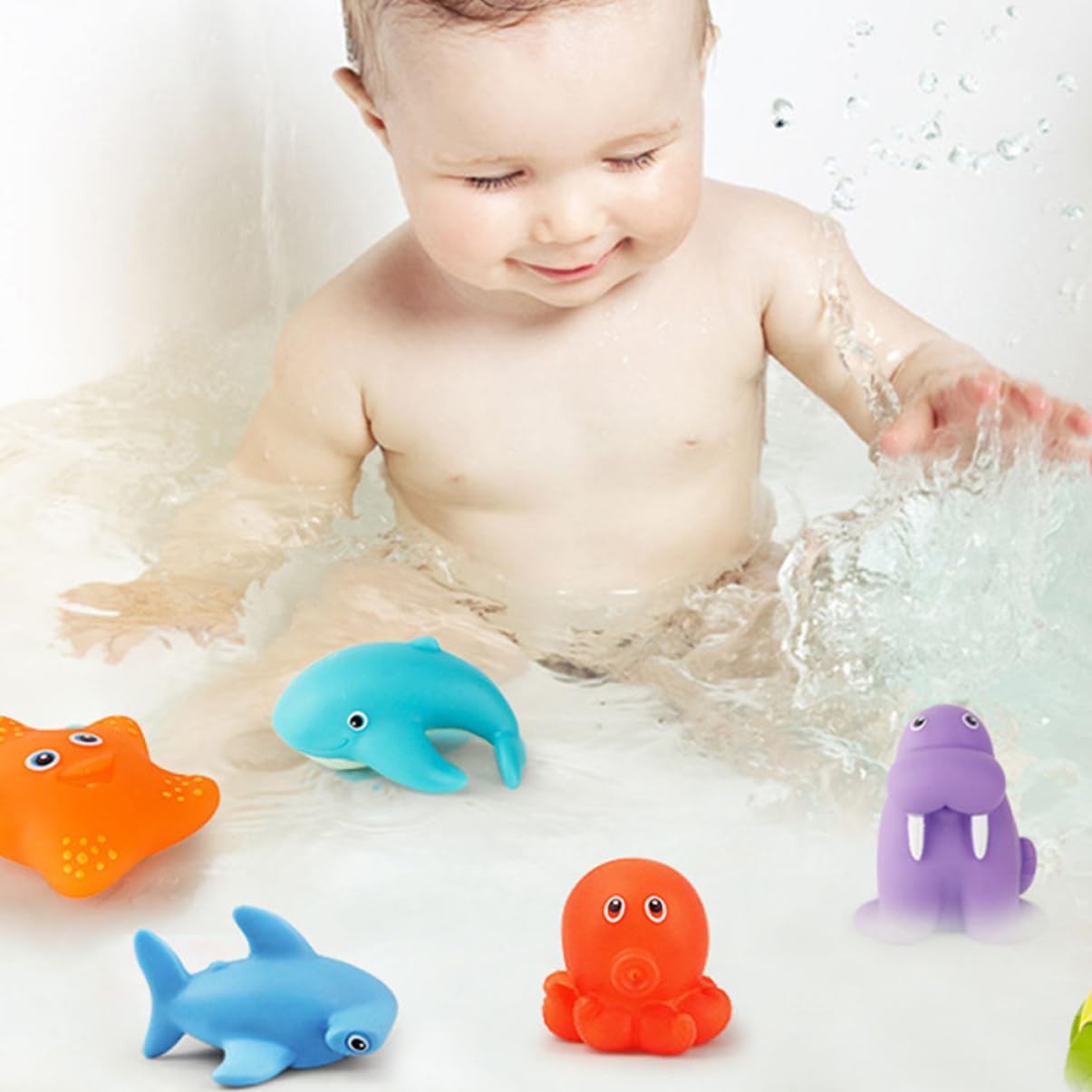 WESIEVYA 6-Piece Bath Toys Set for Kids - Non-Toxic Vinyl Bathtub Toys, Floating Water Play Toys for Toddlers & Babies - Fun Bath Time, Pool, Indoor Water Play Activities