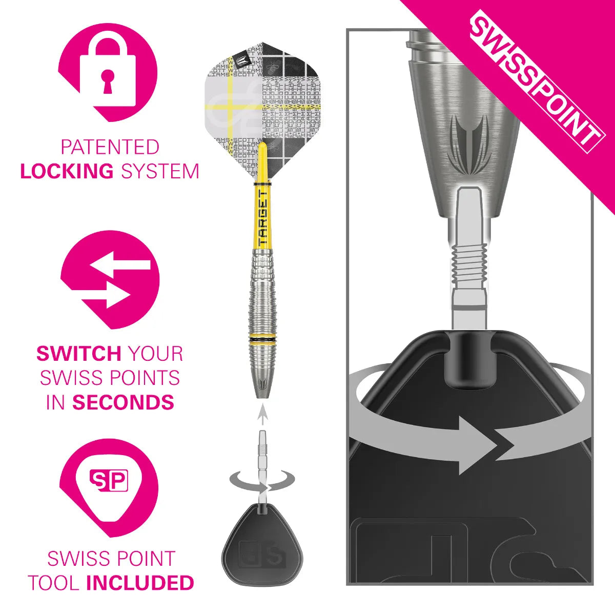 Scott Williams G2 SP Steel Tip Darts - 90% Tungsten Professional Darts (25g) for Precision Dart Games & Tournaments | Perfect for Bars, Home Practice & Competitive Play